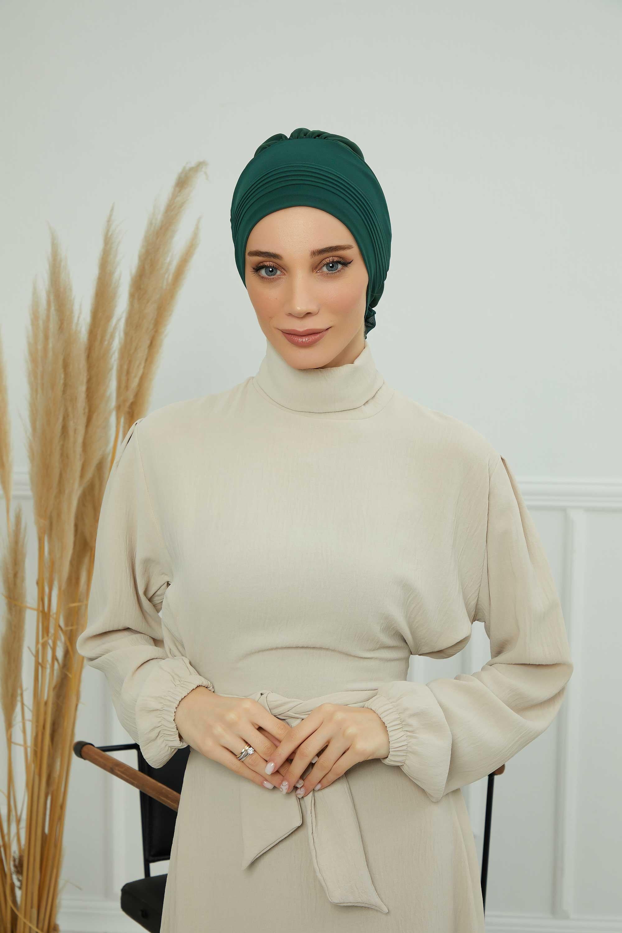 Dikişli Pileli Şifon Hazır Türban,HT-31