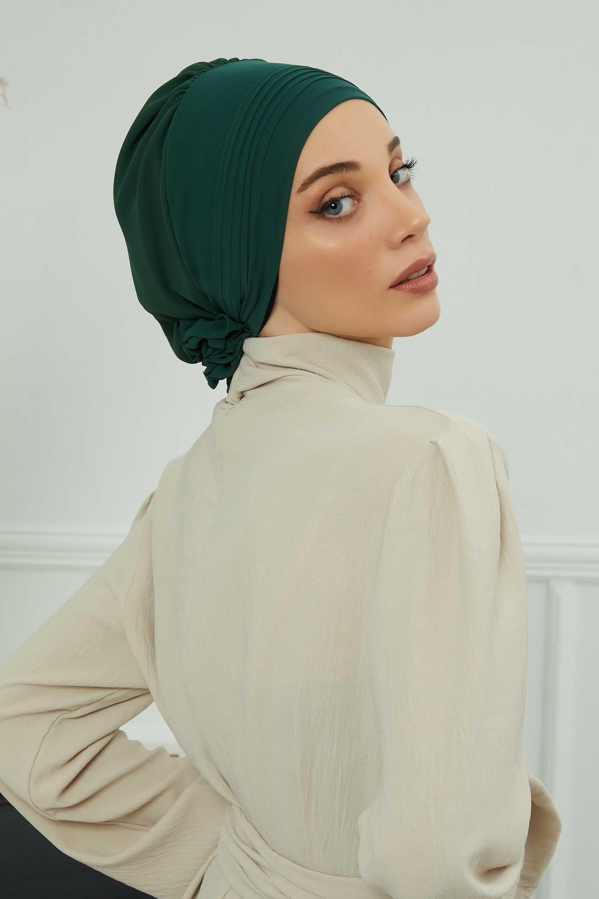 Dikişli Pileli Şifon Hazır Türban,HT-31