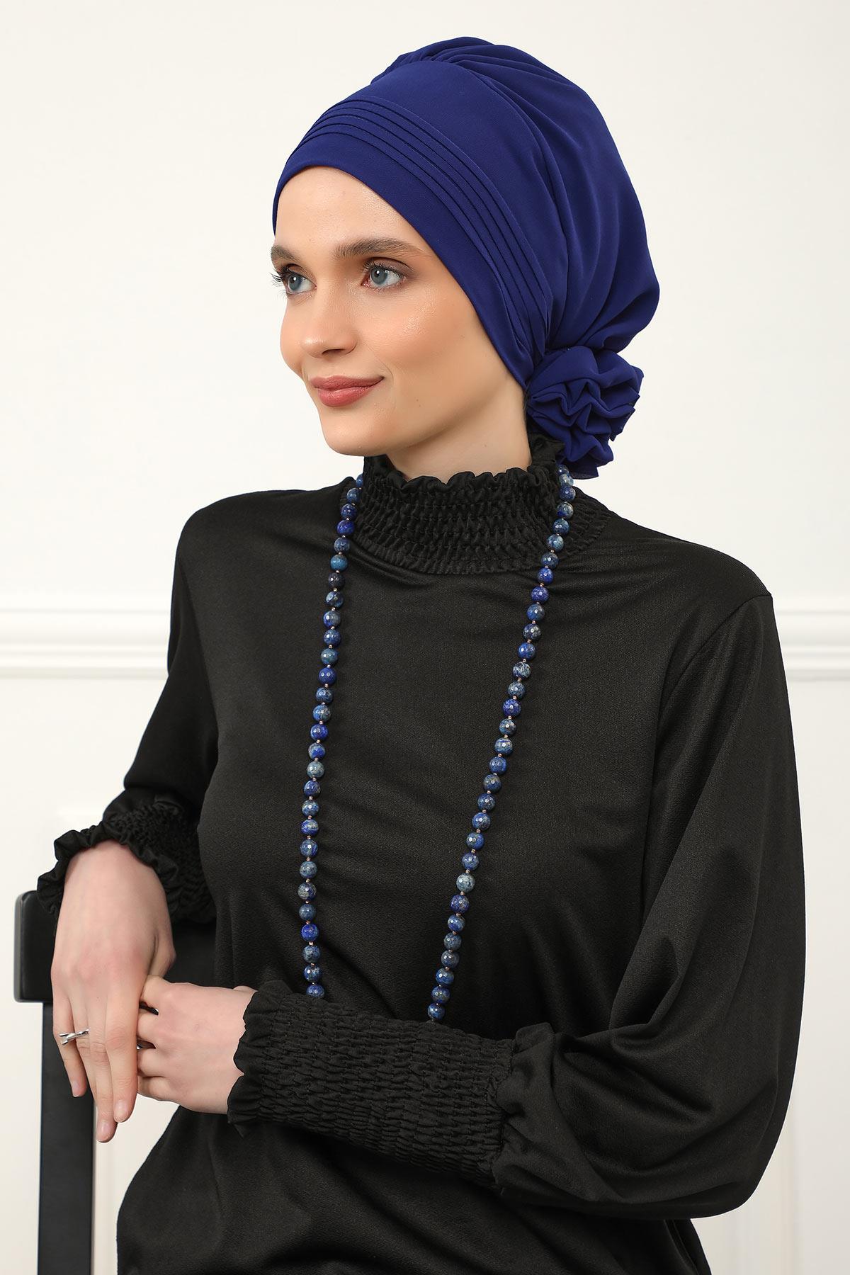 Dikişli Pileli Şifon Hazır Türban,HT-31