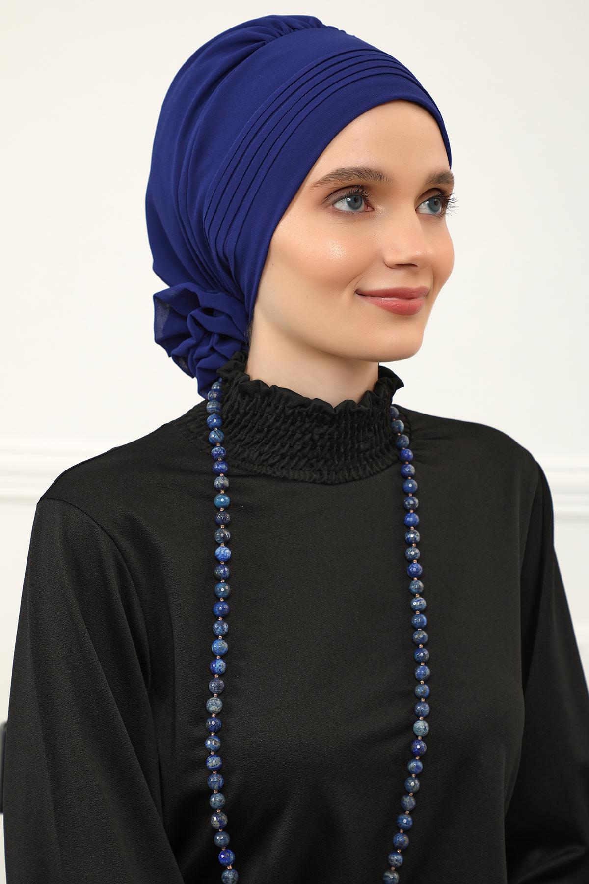 Dikişli Pileli Şifon Hazır Türban,HT-31