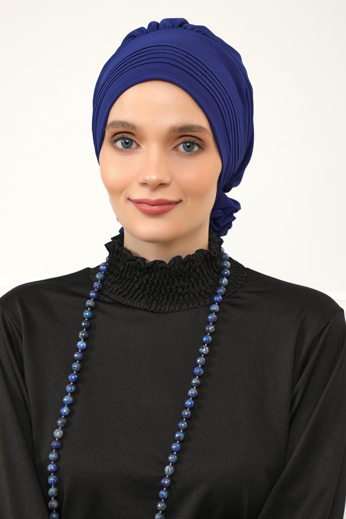 Dikişli Pileli Şifon Hazır Türban,HT-31