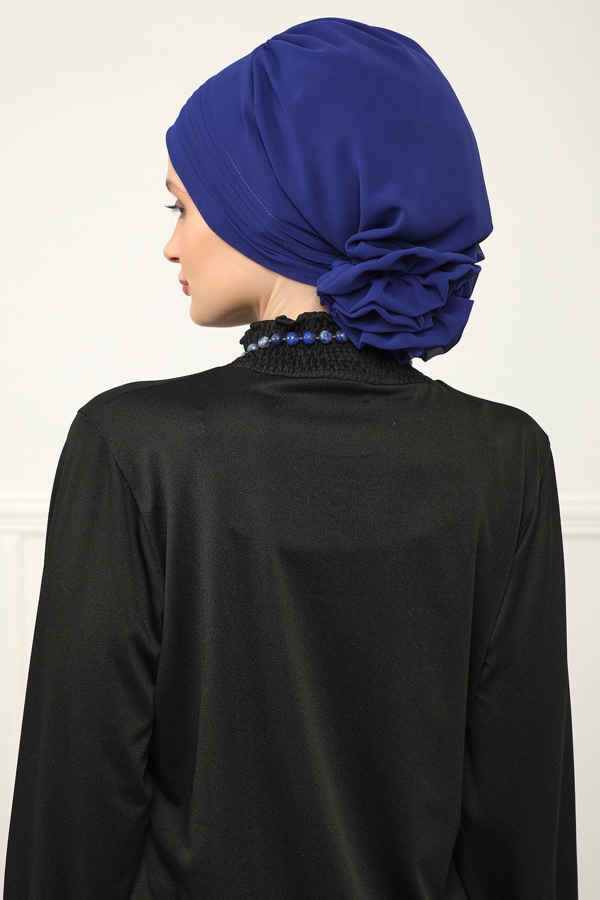 Dikişli Pileli Şifon Hazır Türban,HT-31