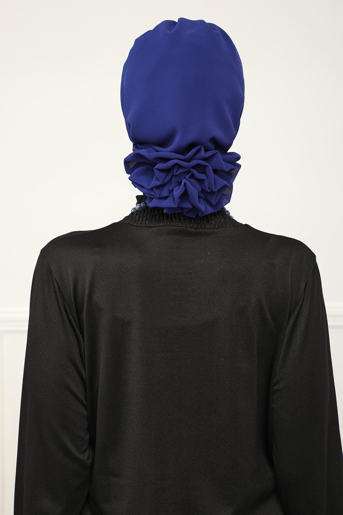 Dikişli Pileli Şifon Hazır Türban,HT-31