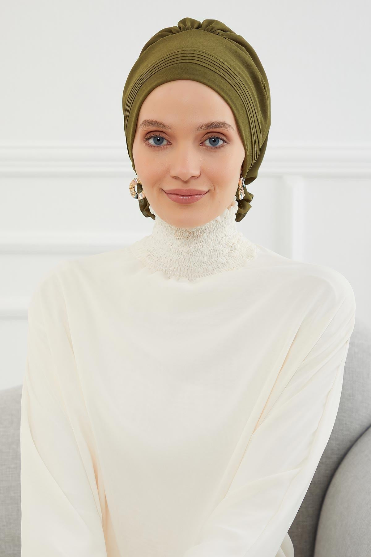 Dikişli Pileli Şifon Hazır Türban,HT-31