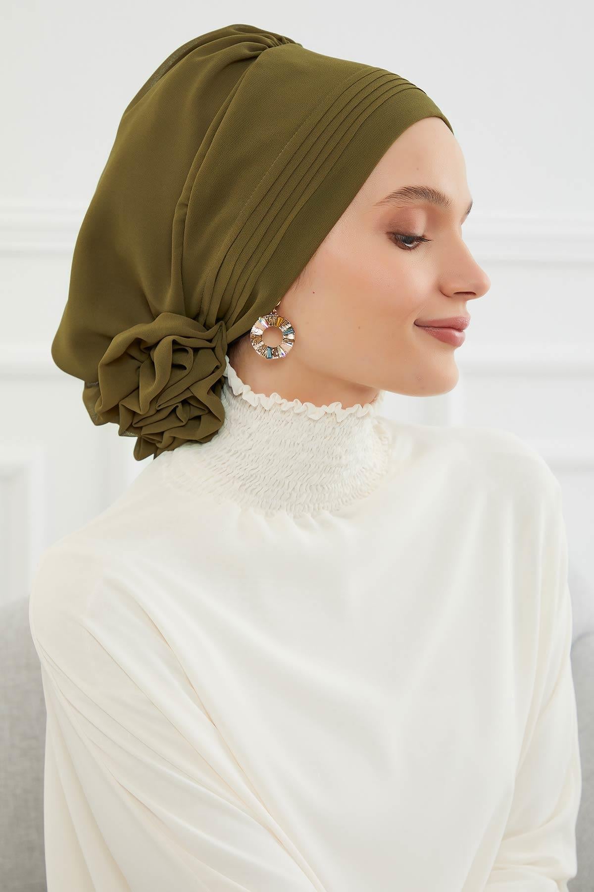 Dikişli Pileli Şifon Hazır Türban,HT-31