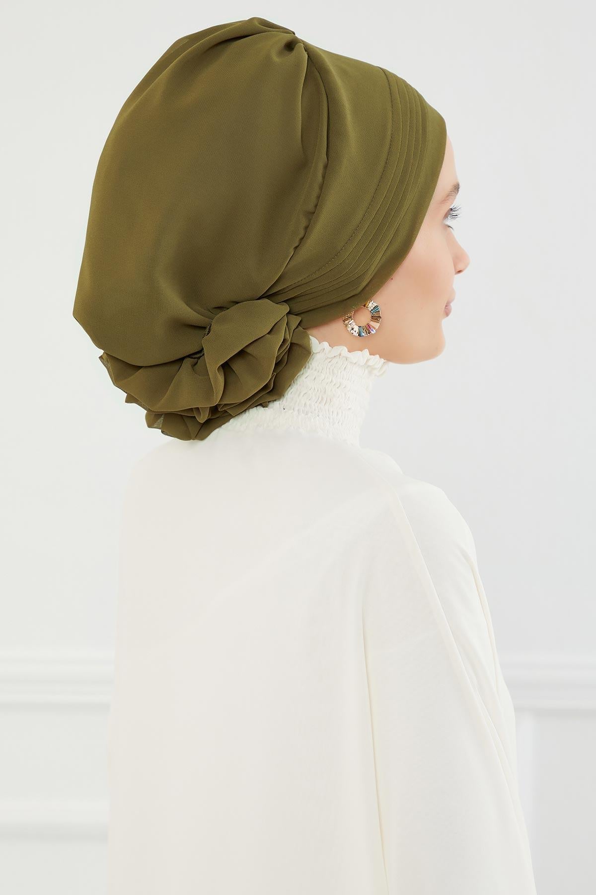 Dikişli Pileli Şifon Hazır Türban,HT-31