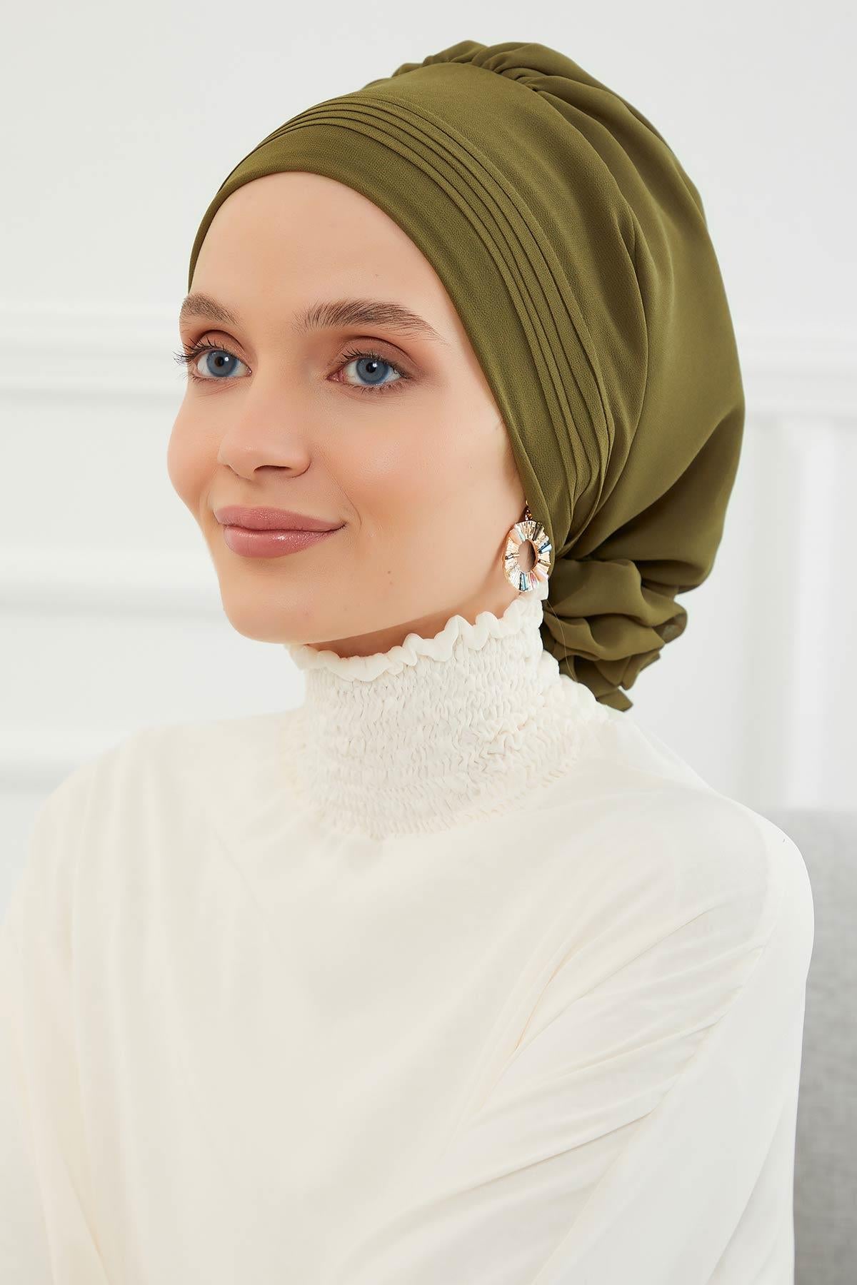 Dikişli Pileli Şifon Hazır Türban,HT-31