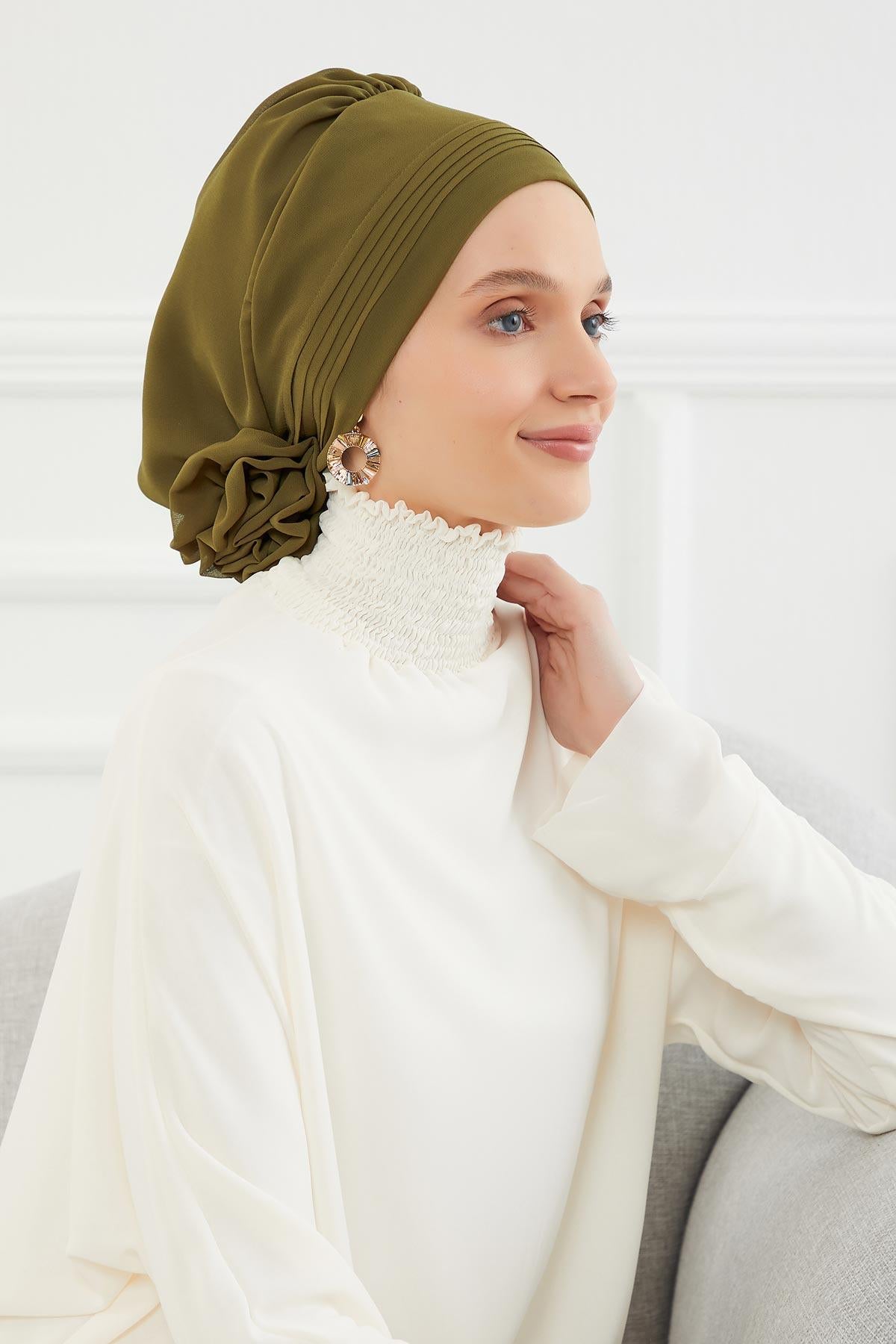 Dikişli Pileli Şifon Hazır Türban,HT-31