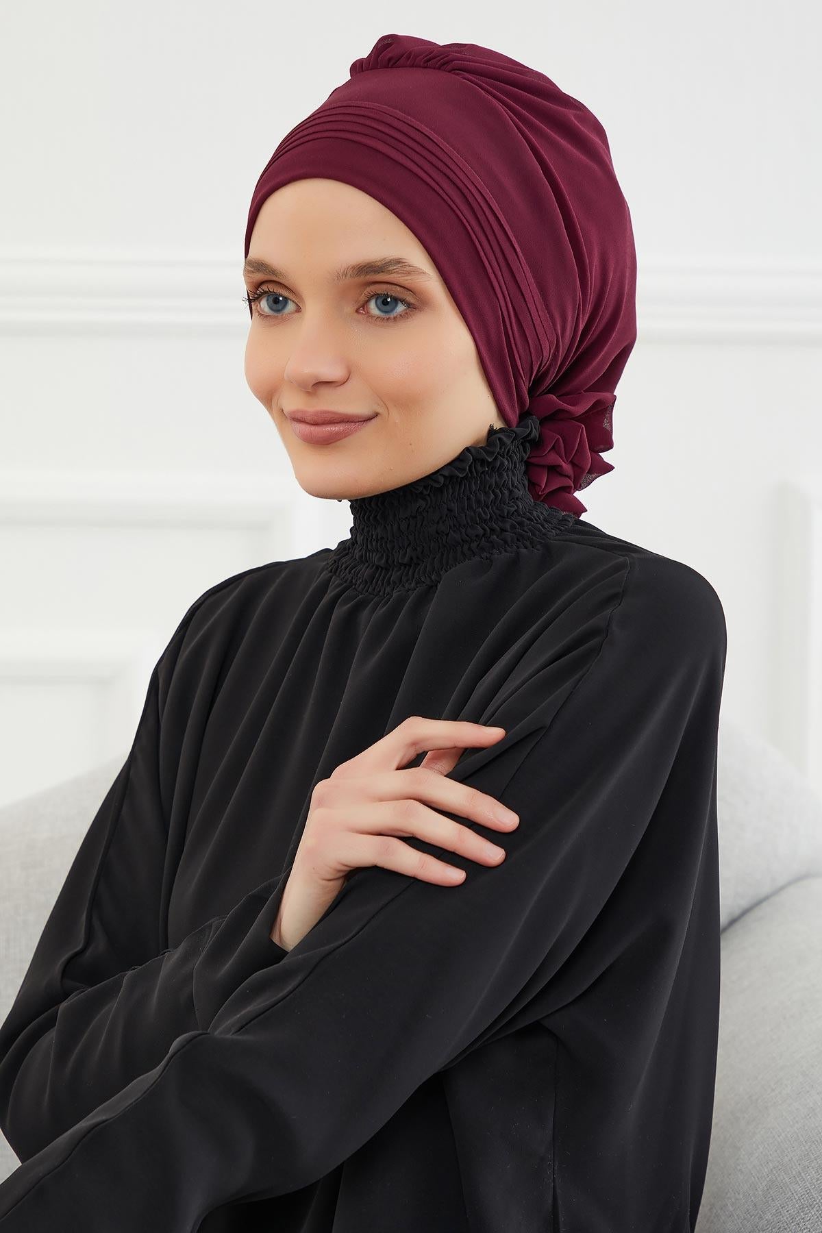 Dikişli Pileli Şifon Hazır Türban,HT-31