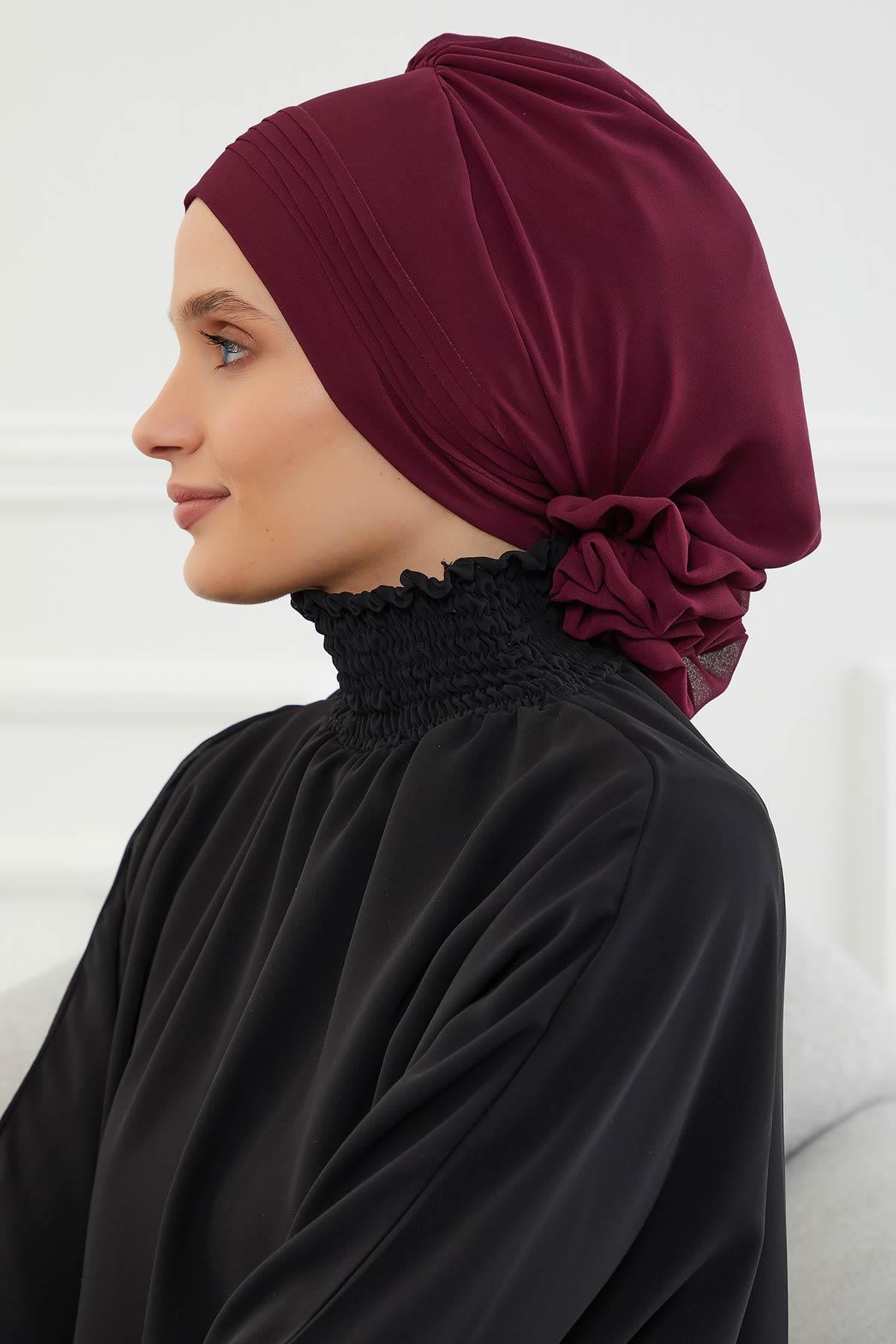 Dikişli Pileli Şifon Hazır Türban,HT-31