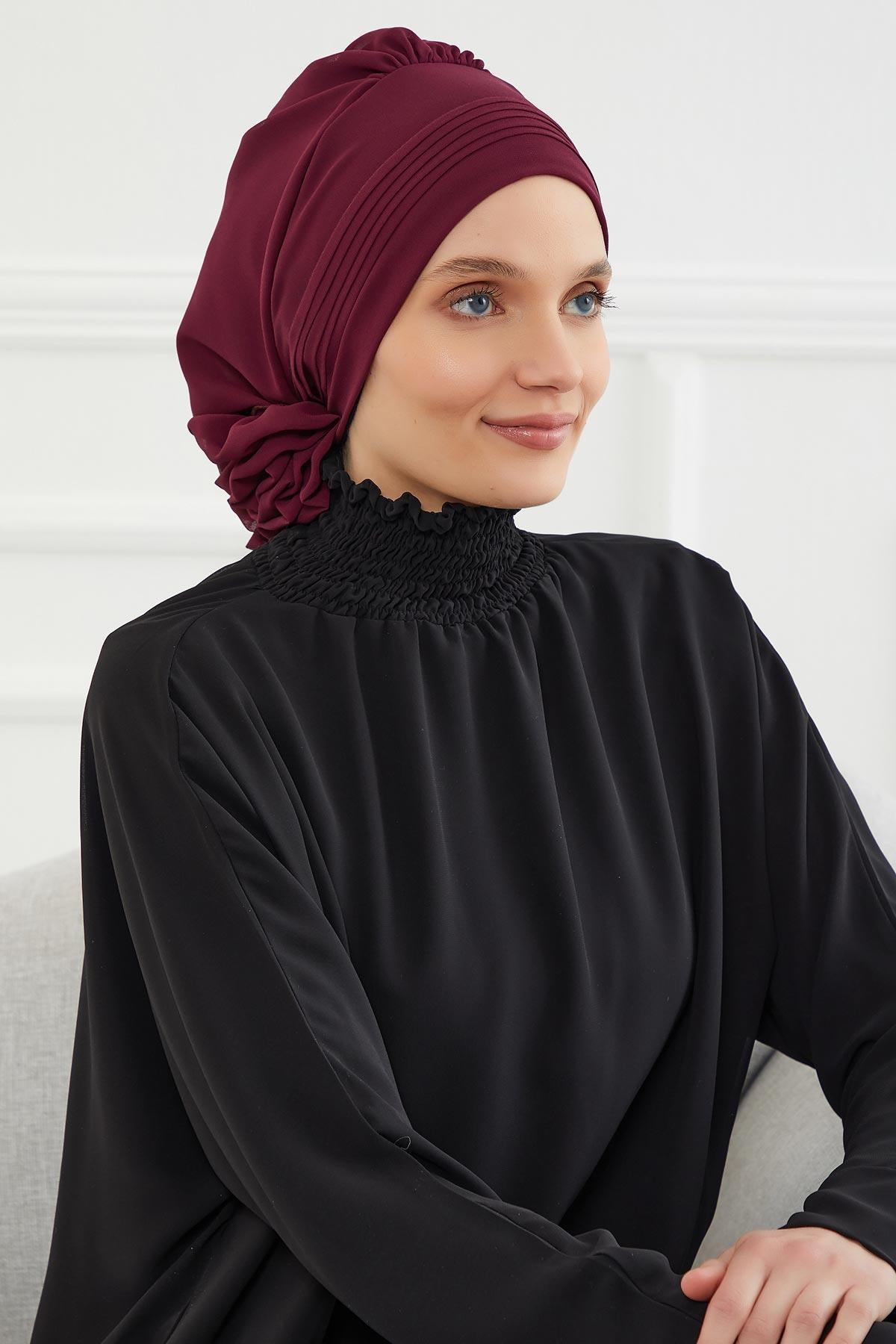 Dikişli Pileli Şifon Hazır Türban,HT-31