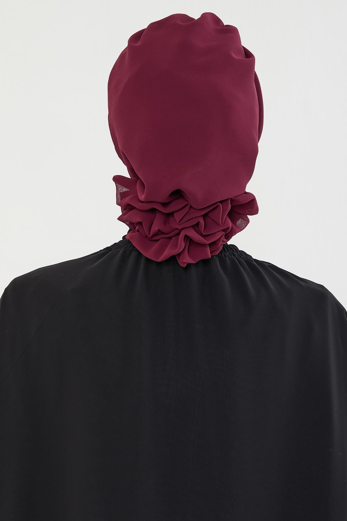 Dikişli Pileli Şifon Hazır Türban,HT-31