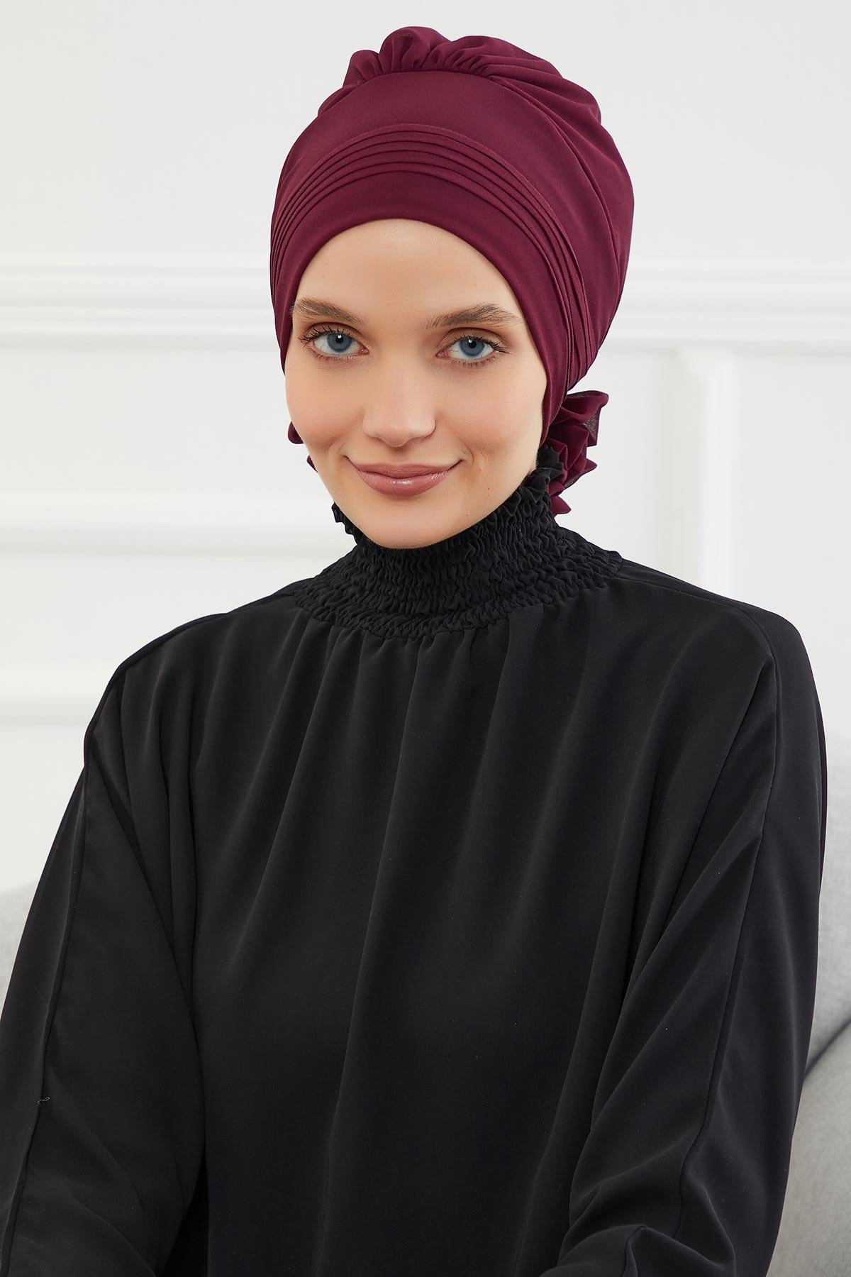 Dikişli Pileli Şifon Hazır Türban,HT-31