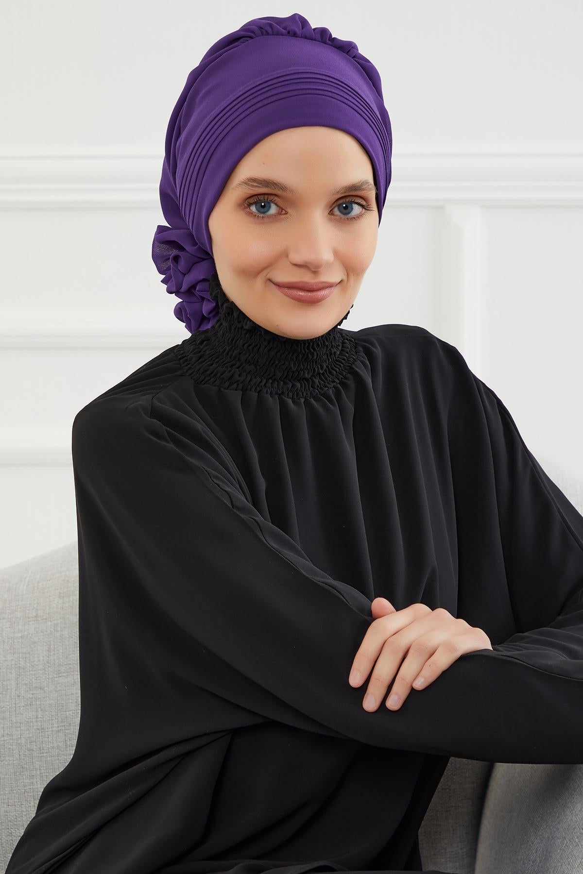 Dikişli Pileli Şifon Hazır Türban,HT-31