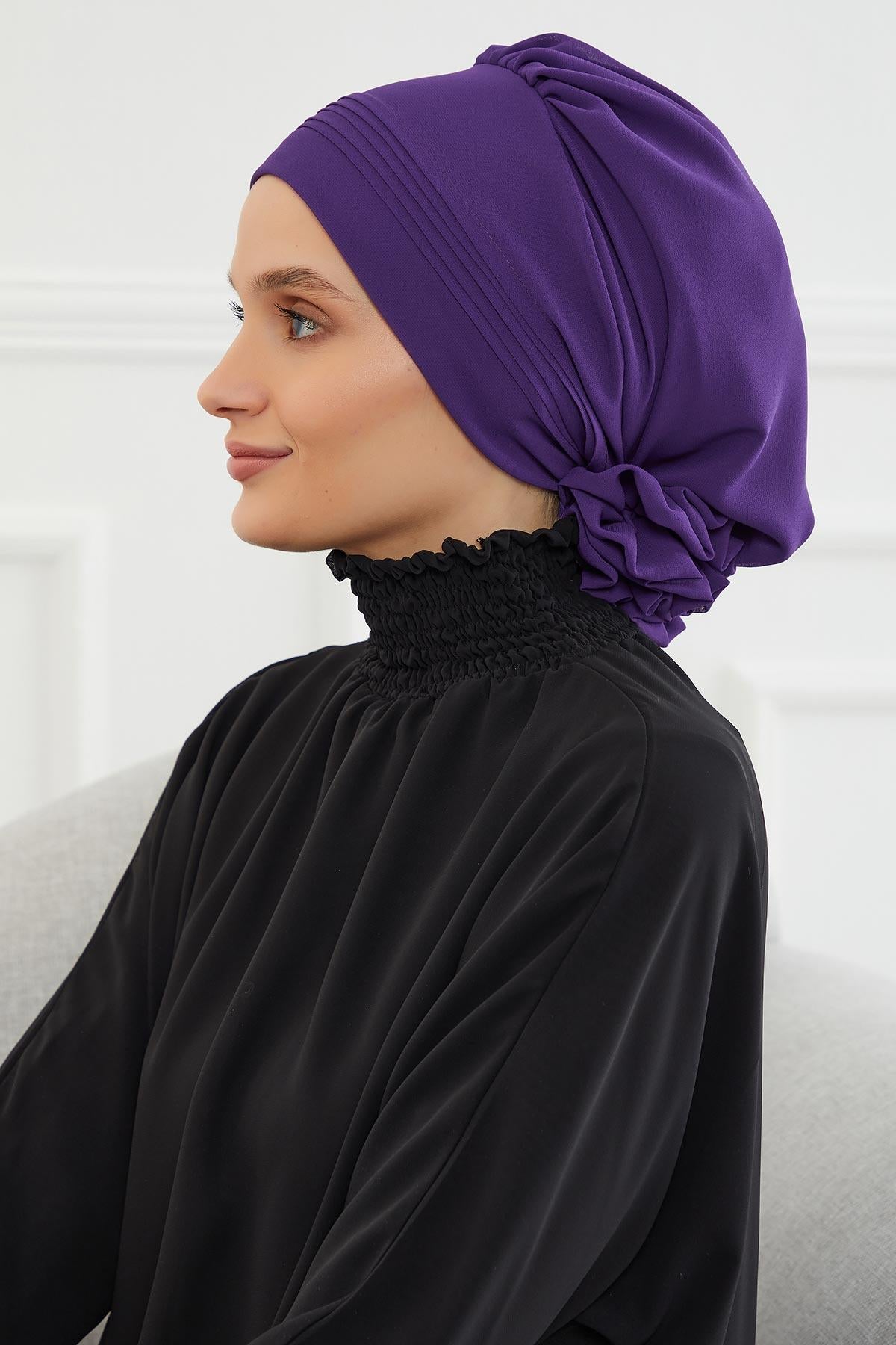 Dikişli Pileli Şifon Hazır Türban,HT-31