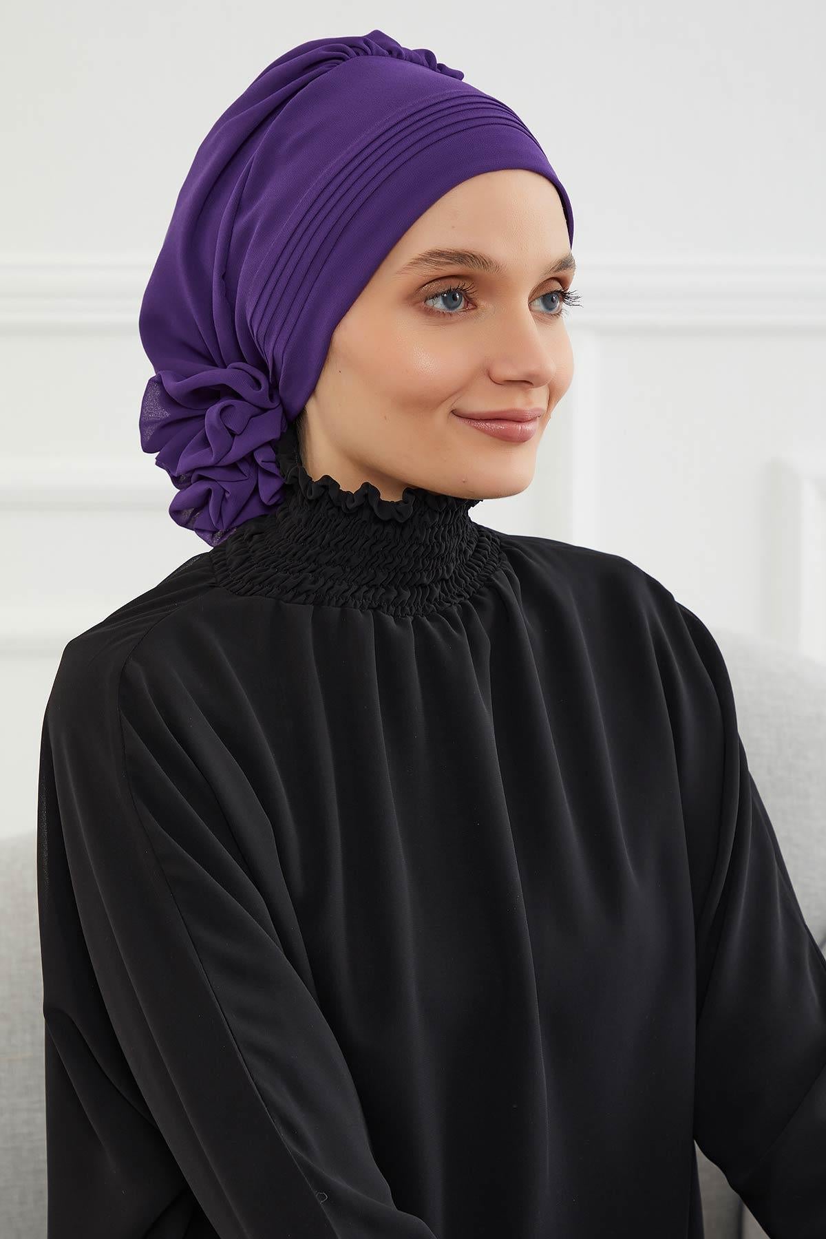 Dikişli Pileli Şifon Hazır Türban,HT-31