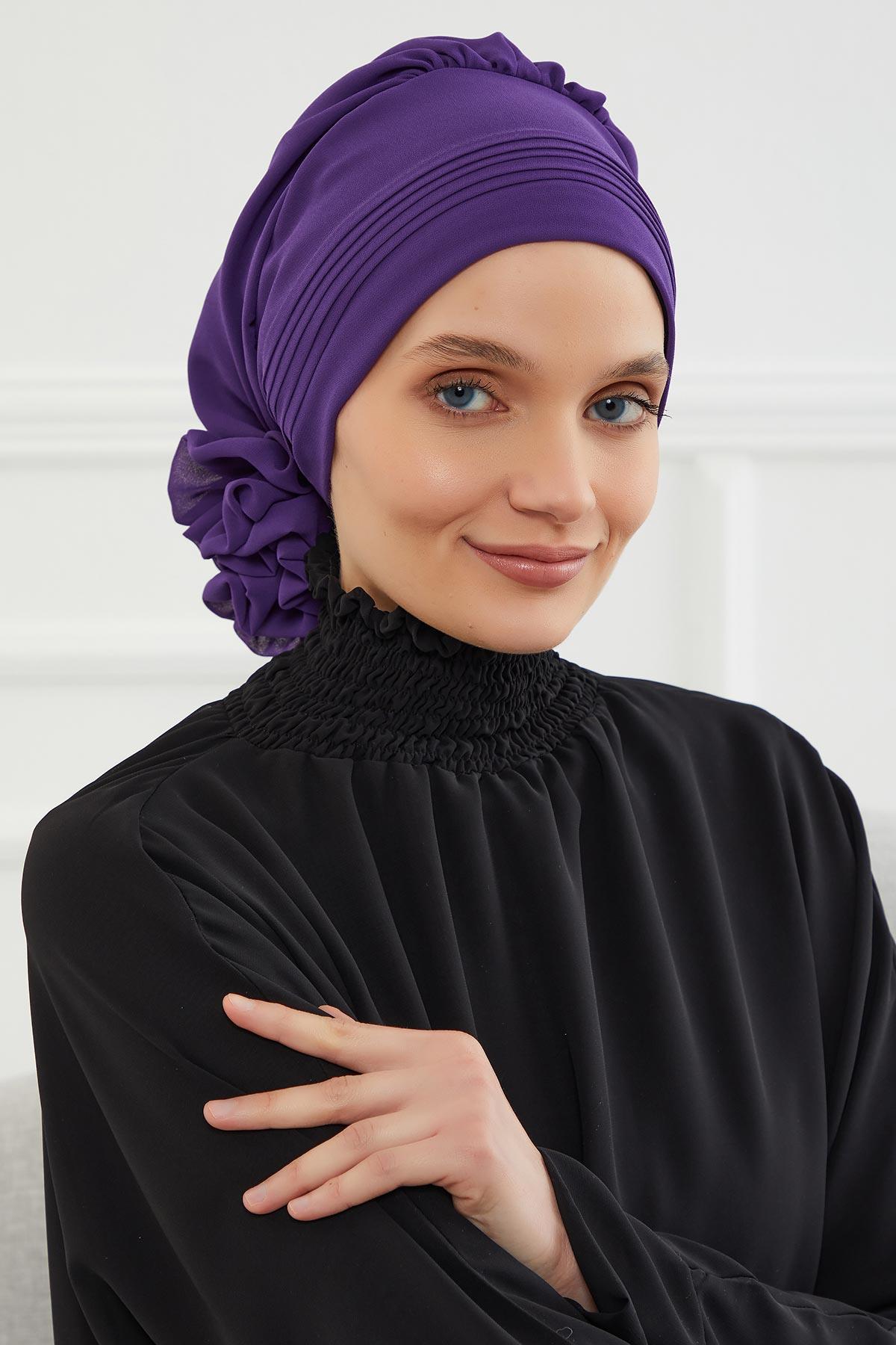 Dikişli Pileli Şifon Hazır Türban,HT-31