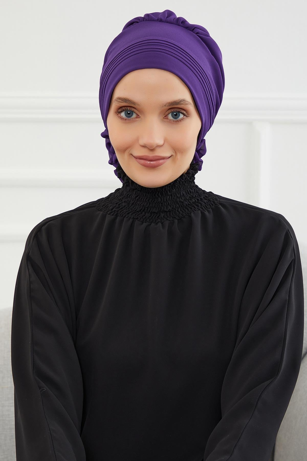 Dikişli Pileli Şifon Hazır Türban,HT-31