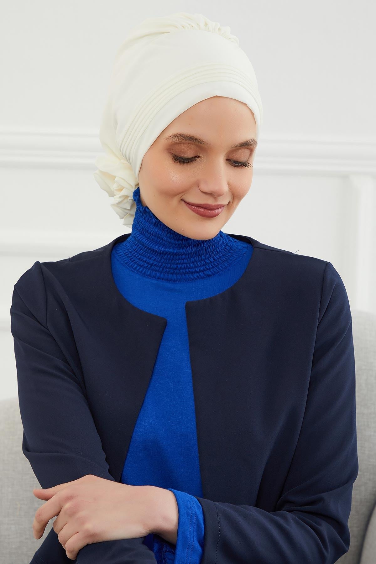 Dikişli Pileli Şifon Hazır Türban,HT-31