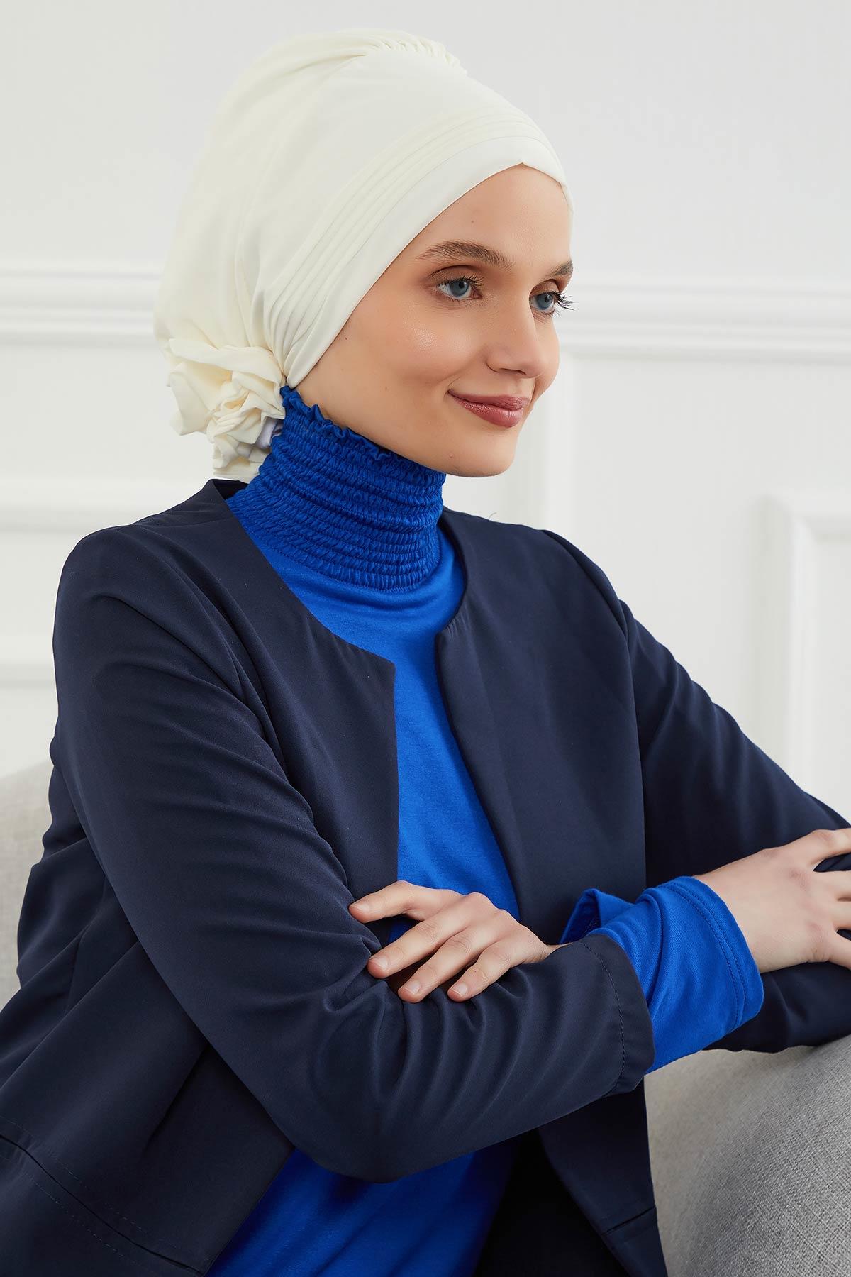 Dikişli Pileli Şifon Hazır Türban,HT-31