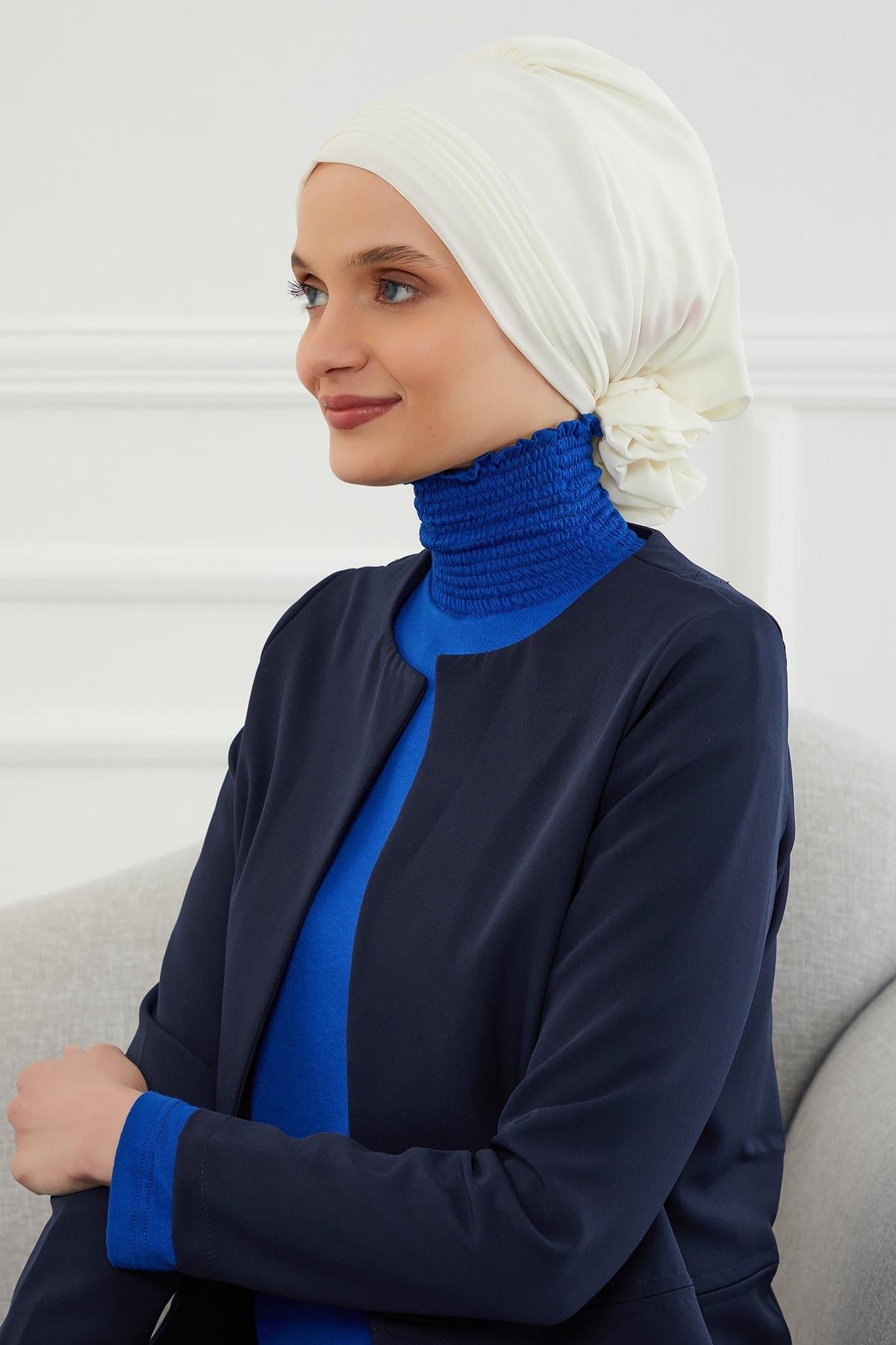 Dikişli Pileli Şifon Hazır Türban,HT-31