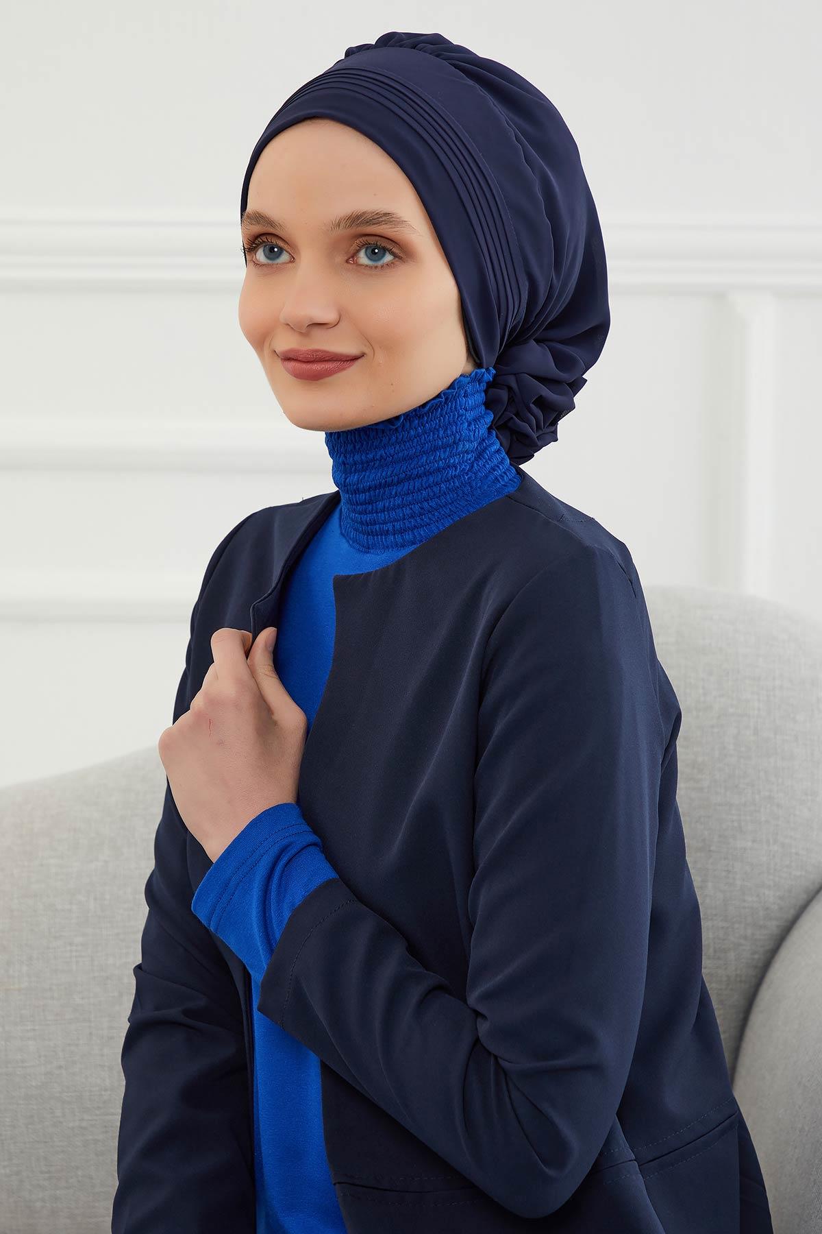 Dikişli Pileli Şifon Hazır Türban,HT-31