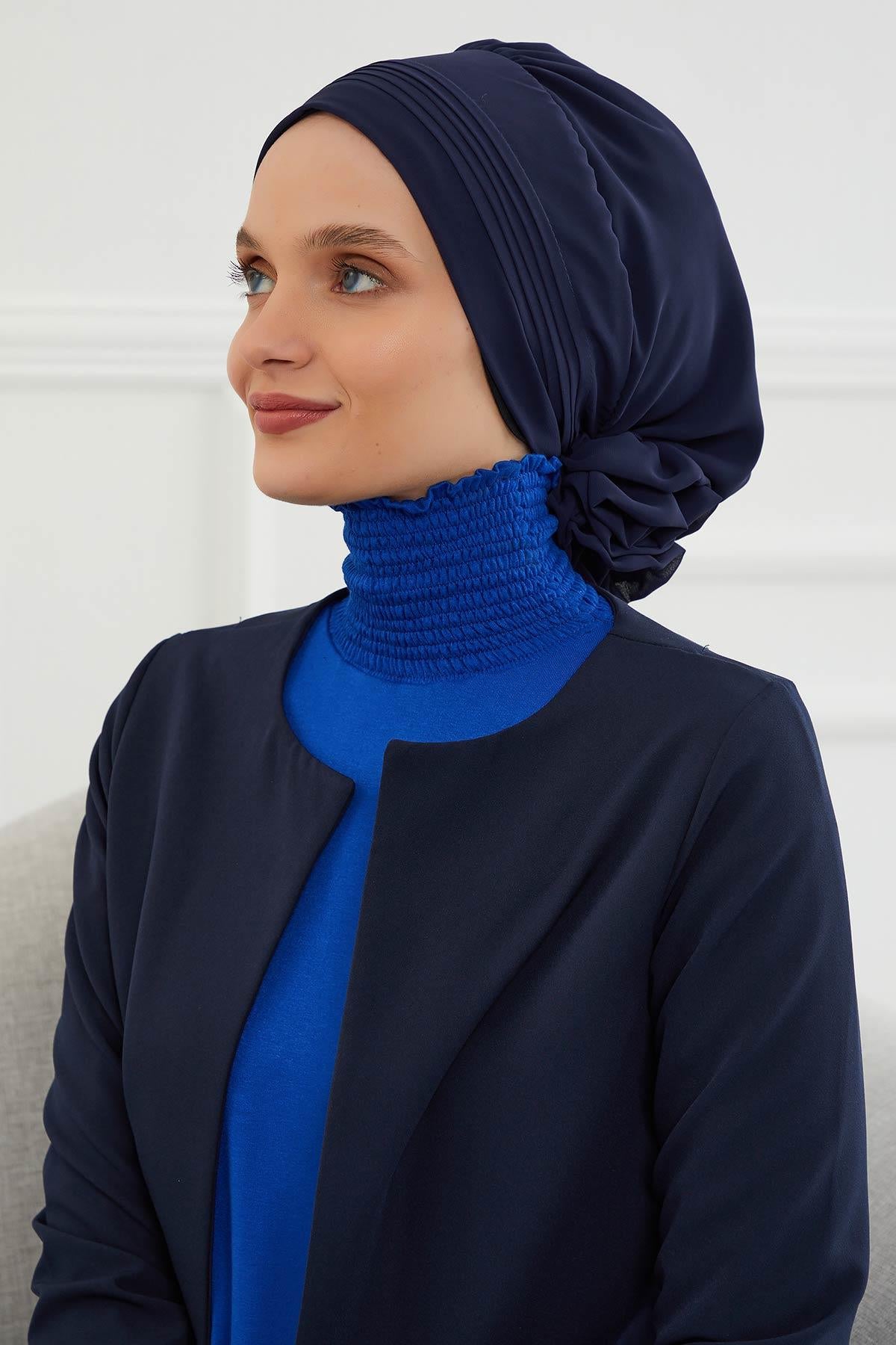 Dikişli Pileli Şifon Hazır Türban,HT-31