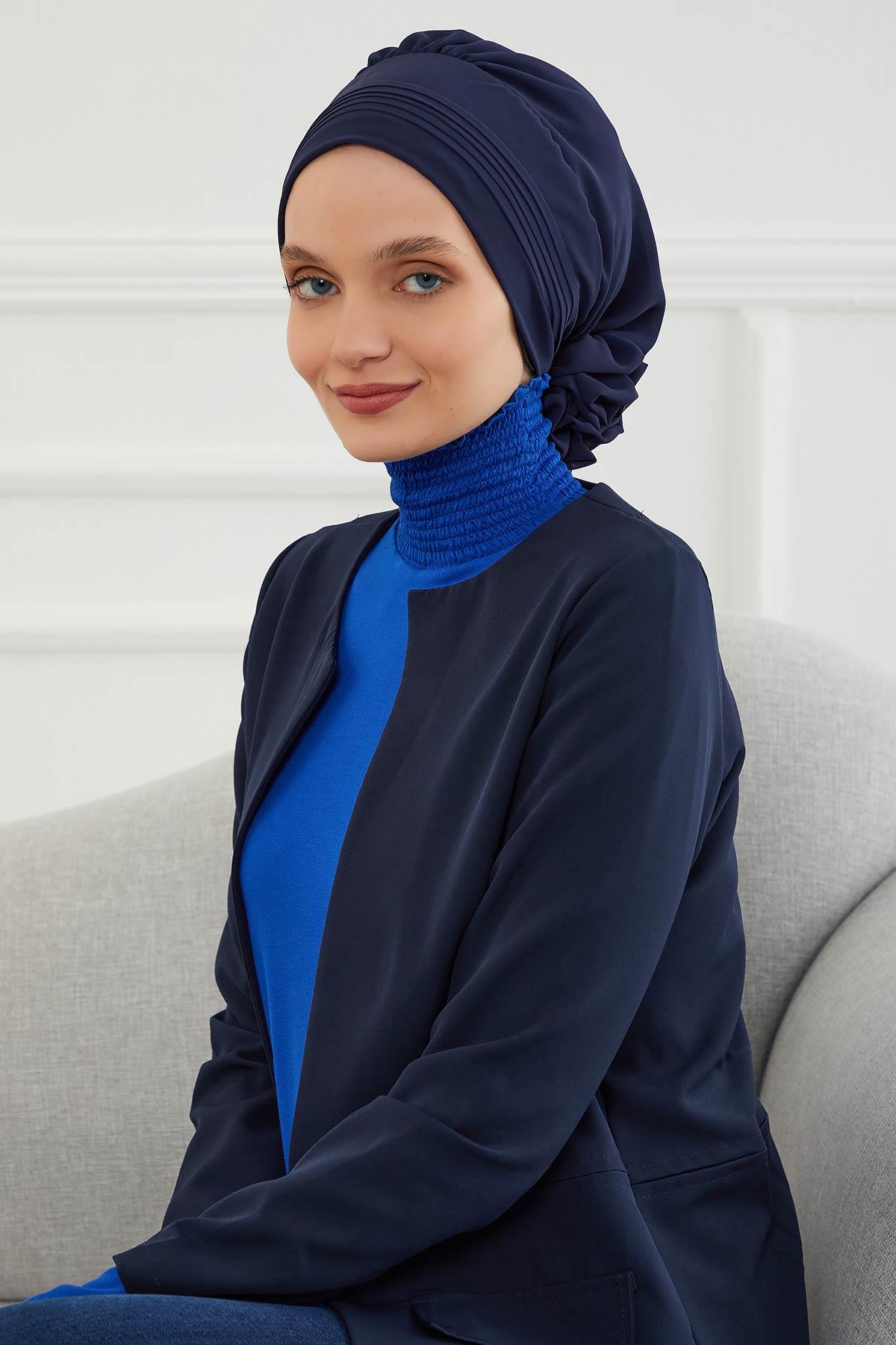 Dikişli Pileli Şifon Hazır Türban,HT-31