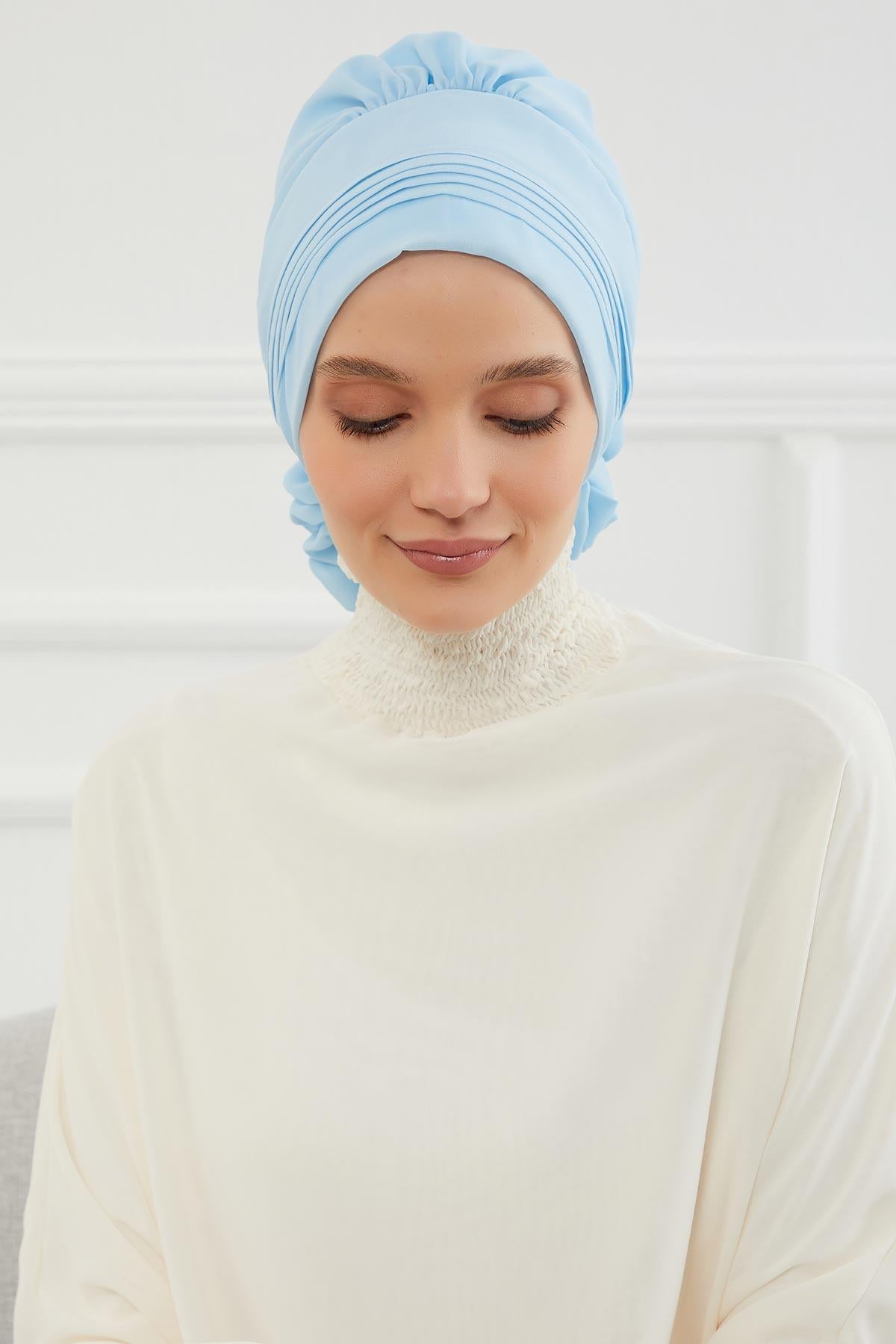 Dikişli Pileli Şifon Hazır Türban,HT-31