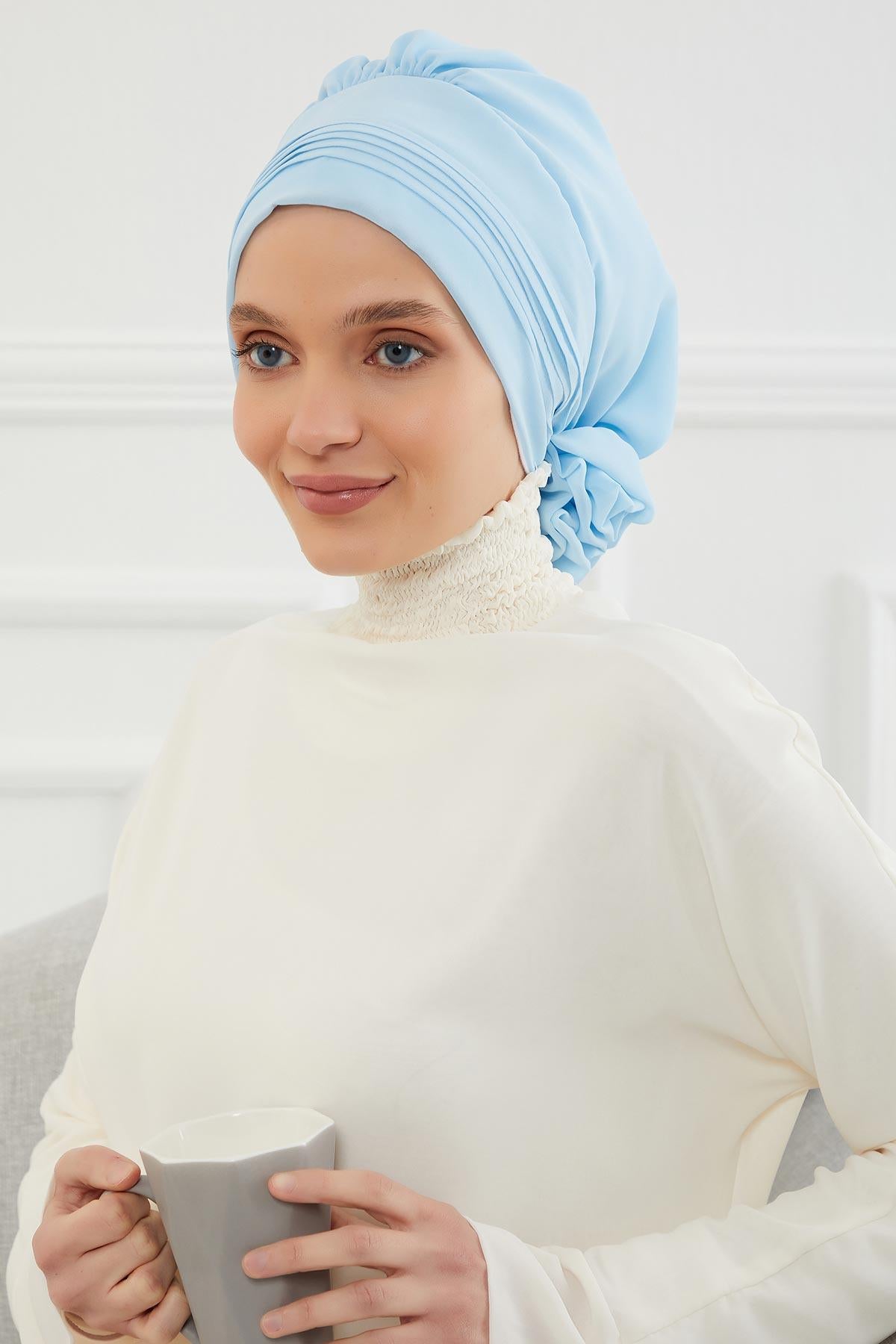 Dikişli Pileli Şifon Hazır Türban,HT-31