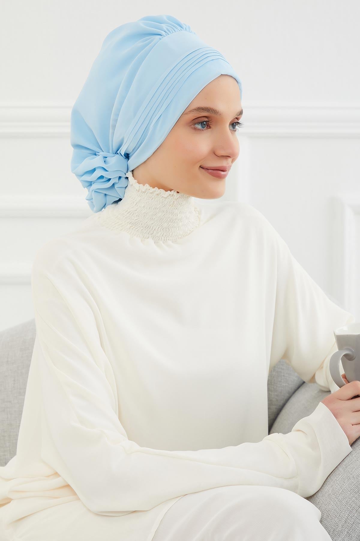 Dikişli Pileli Şifon Hazır Türban,HT-31