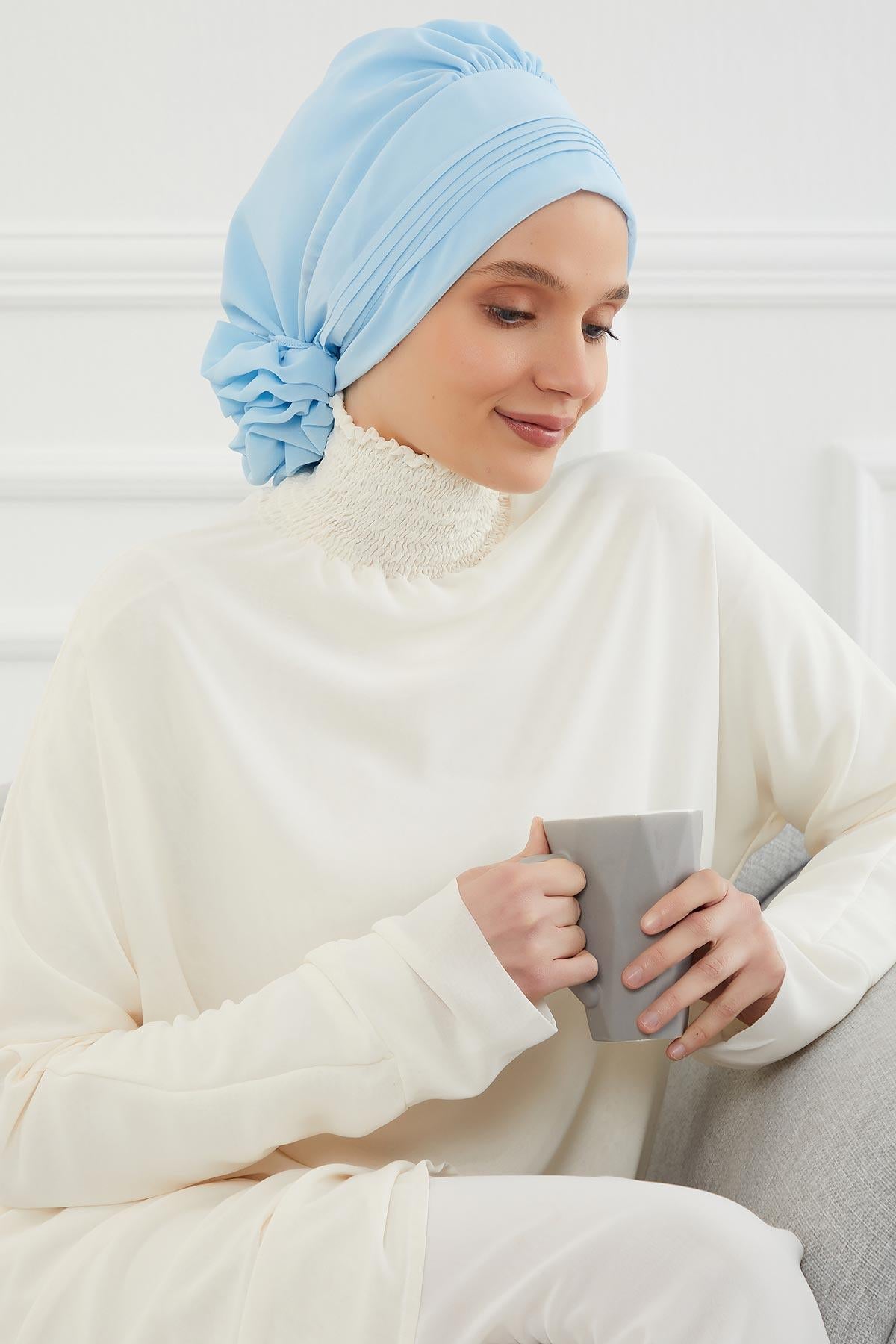 Dikişli Pileli Şifon Hazır Türban,HT-31