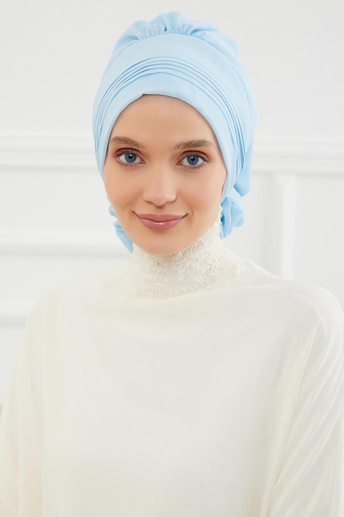 Dikişli Pileli Şifon Hazır Türban,HT-31