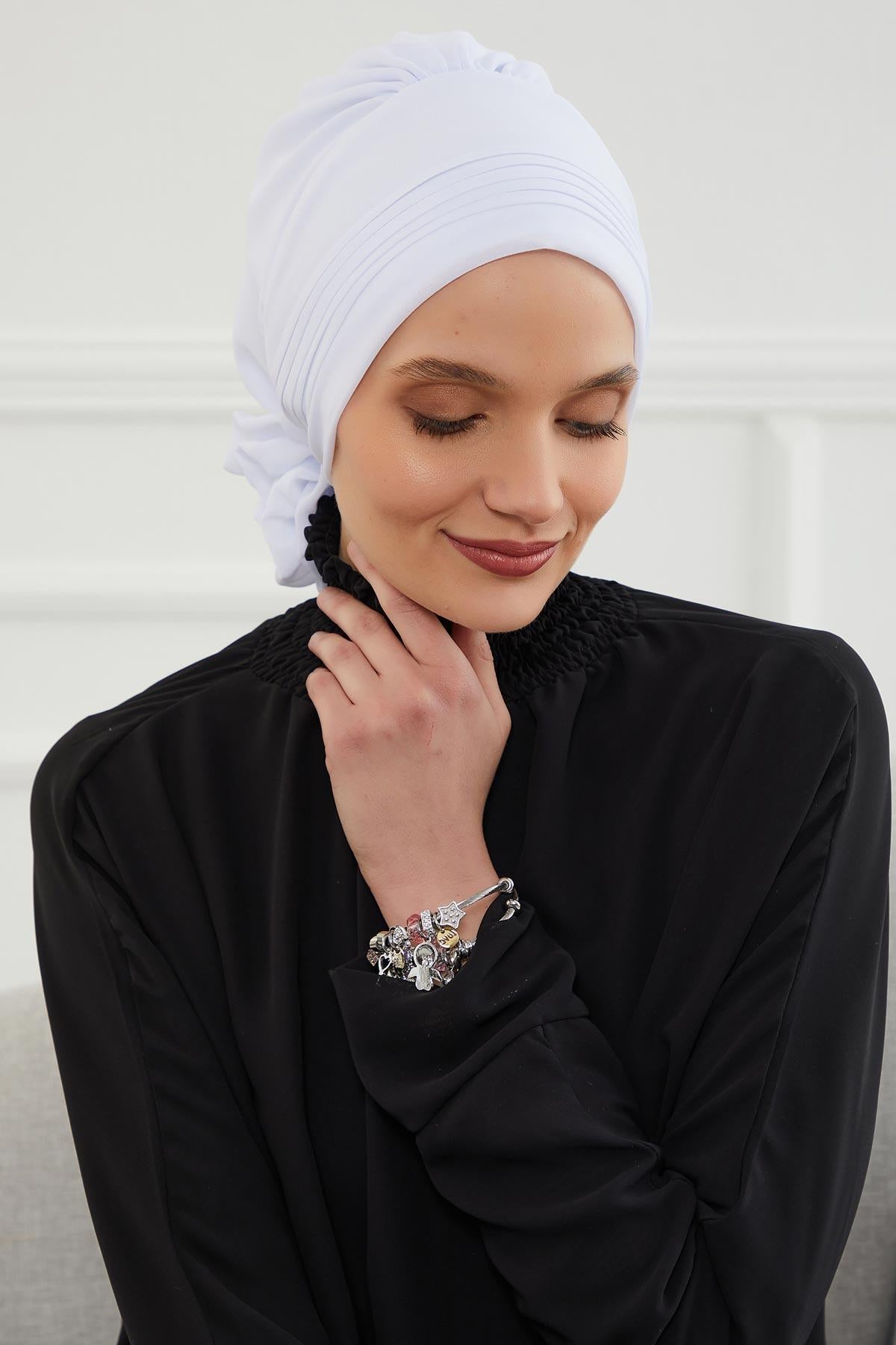 Dikişli Pileli Şifon Hazır Türban,HT-31