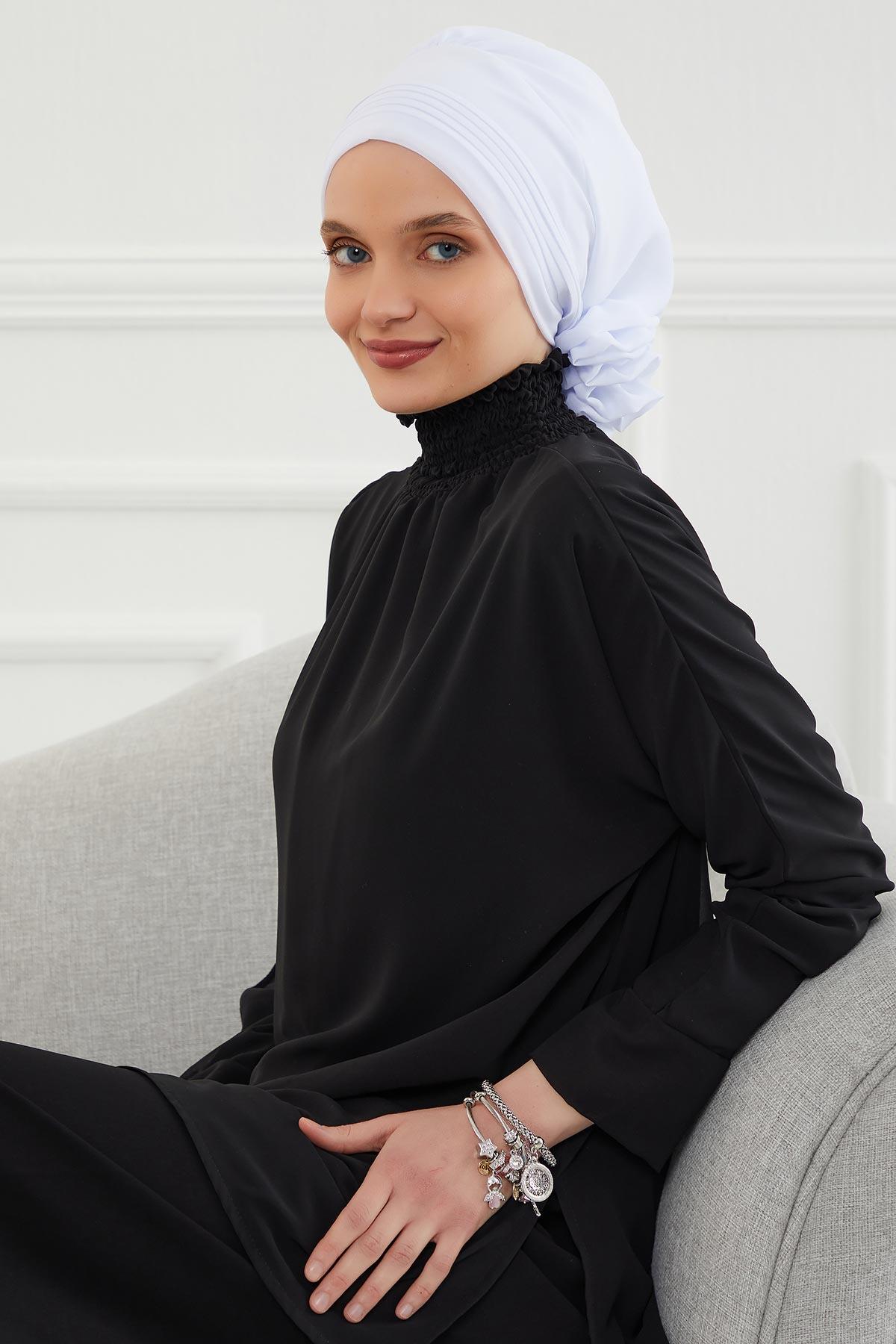 Dikişli Pileli Şifon Hazır Türban,HT-31