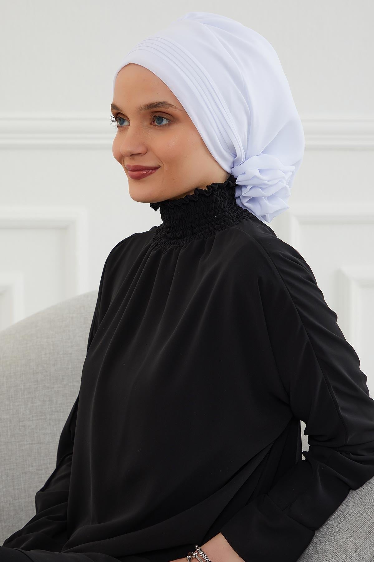 Dikişli Pileli Şifon Hazır Türban,HT-31