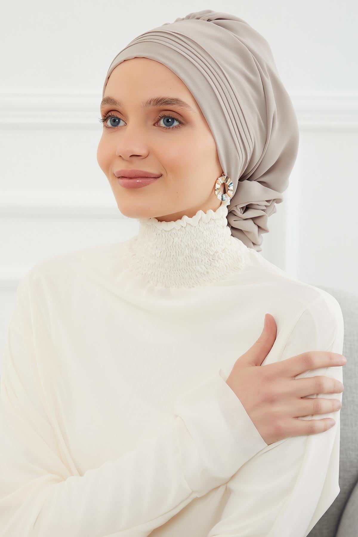 Dikişli Pileli Şifon Hazır Türban,HT-31