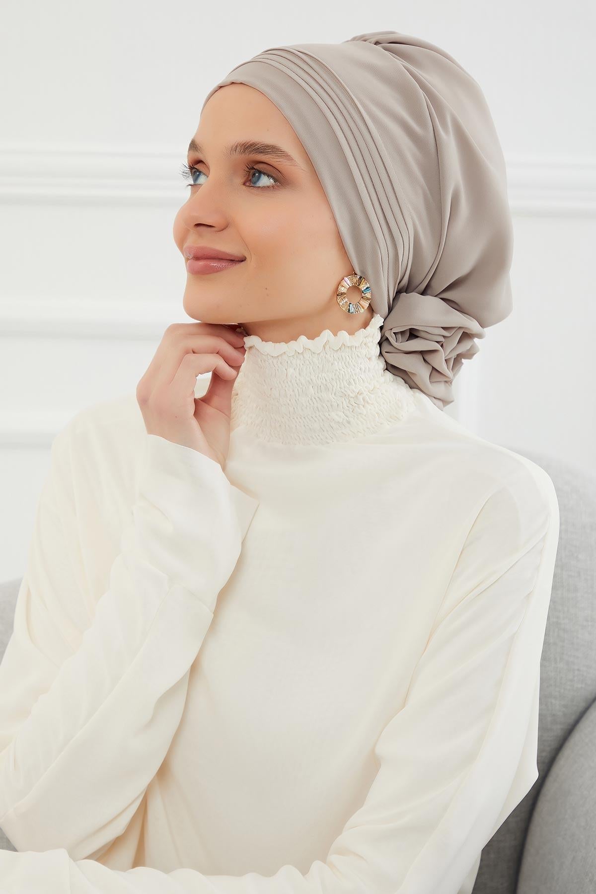 Dikişli Pileli Şifon Hazır Türban,HT-31