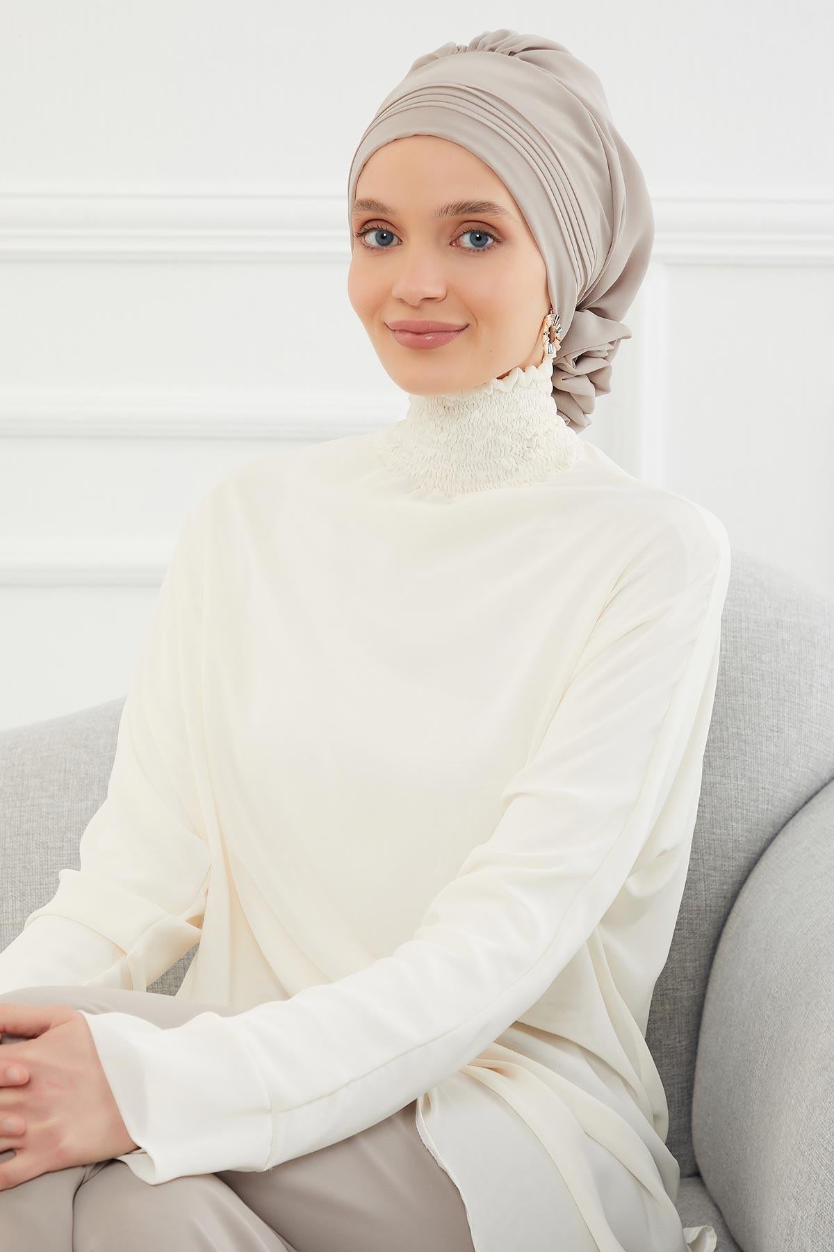 Dikişli Pileli Şifon Hazır Türban,HT-31