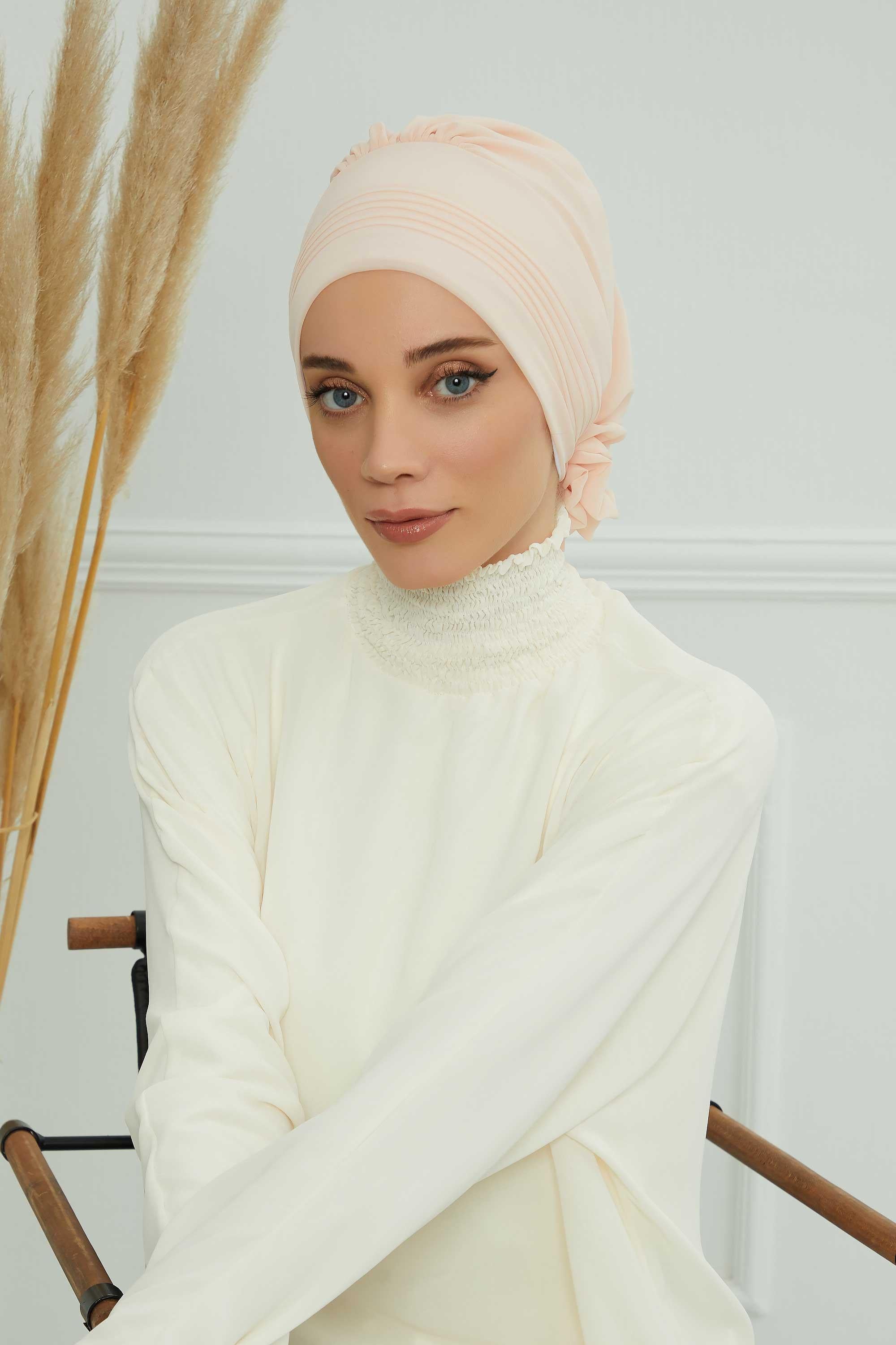 Dikişli Pileli Şifon Hazır Türban,HT-31