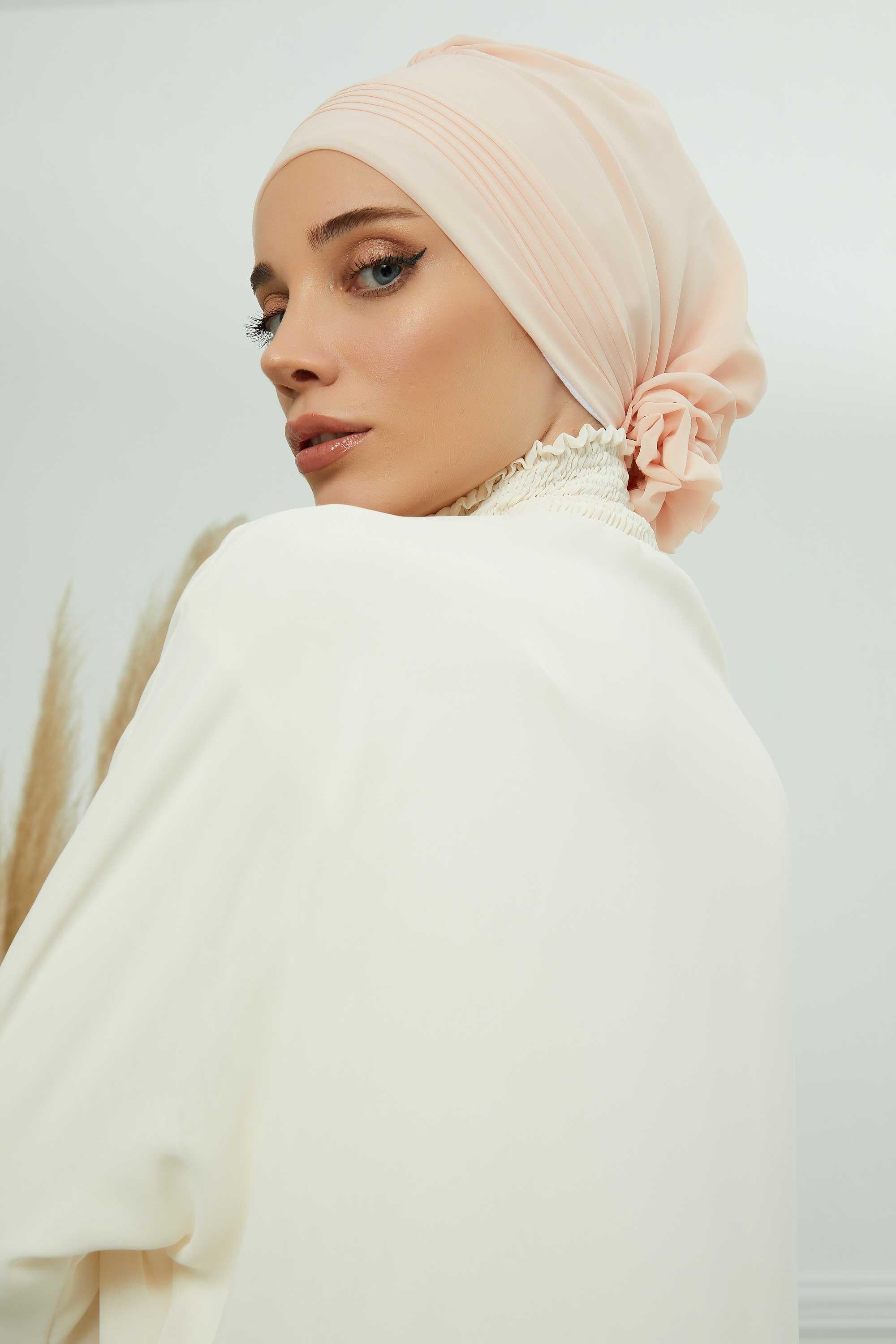 Dikişli Pileli Şifon Hazır Türban,HT-31