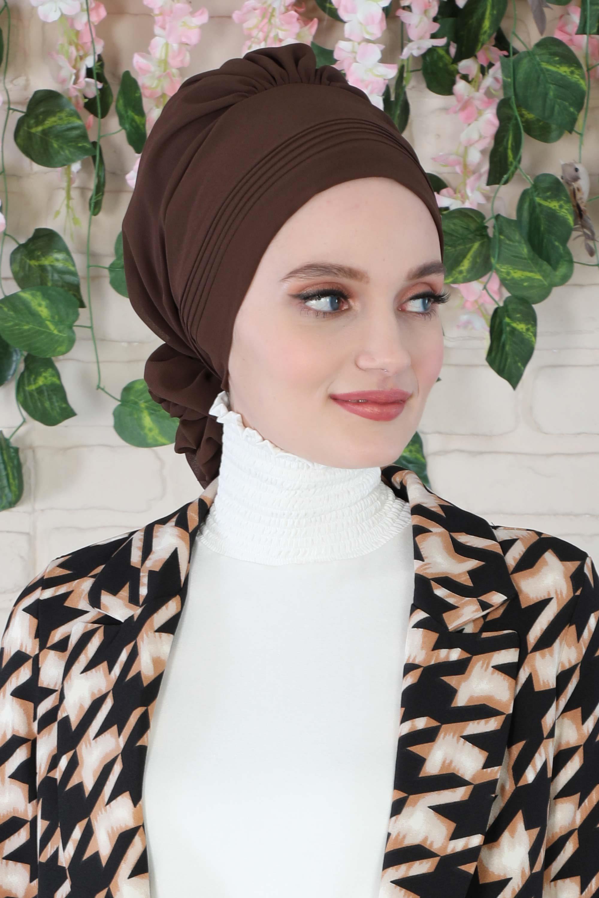 Dikişli Pileli Şifon Hazır Türban,HT-31