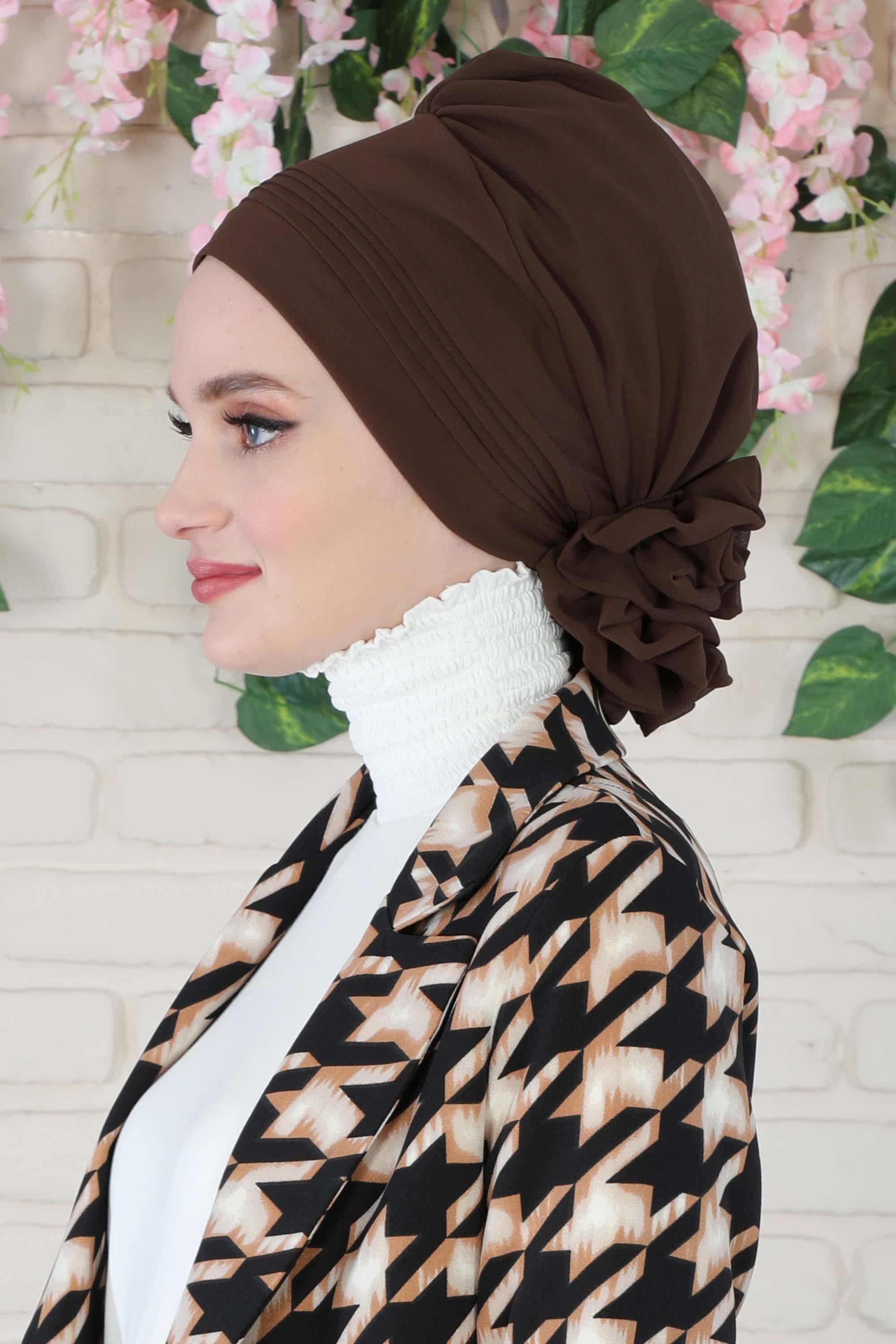 Dikişli Pileli Şifon Hazır Türban,HT-31