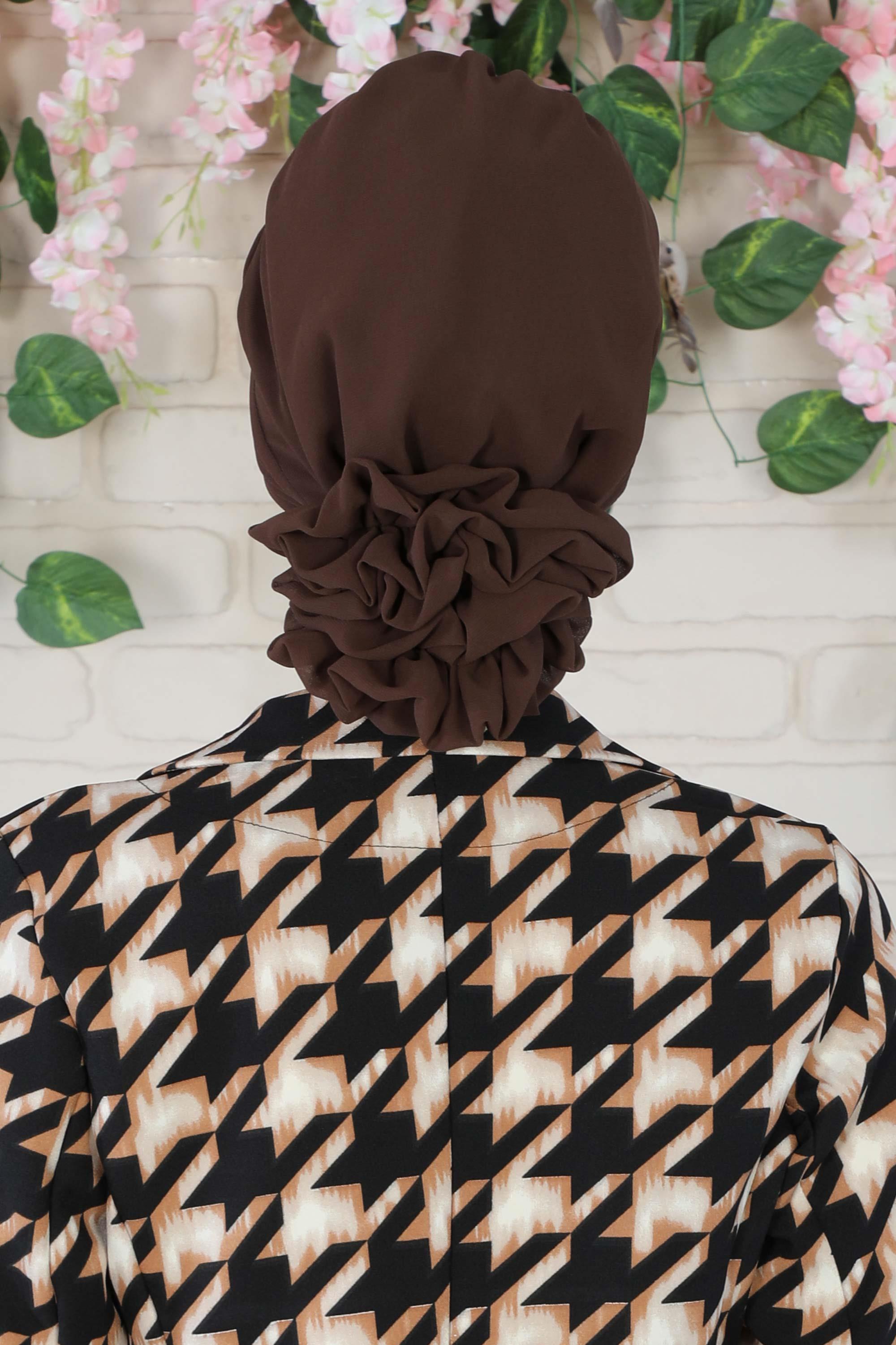 Dikişli Pileli Şifon Hazır Türban,HT-31