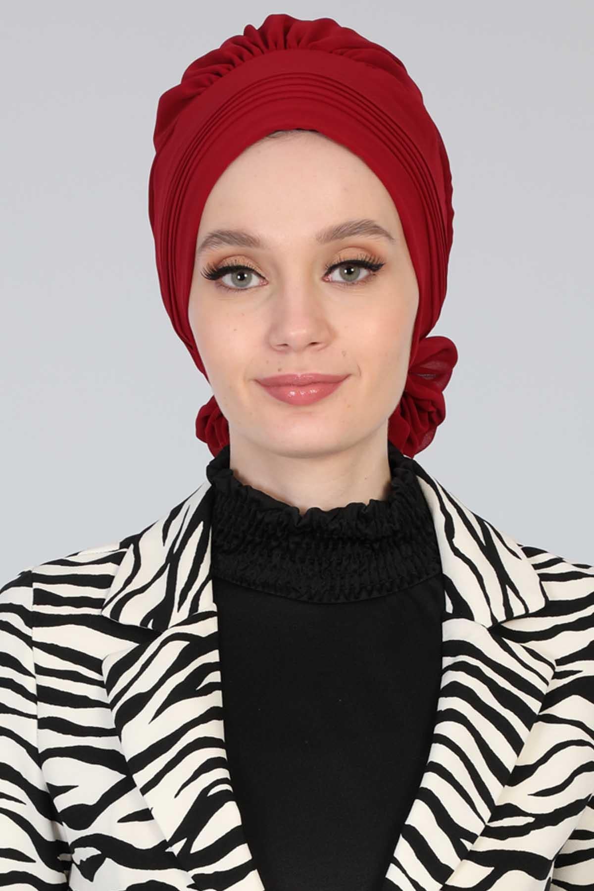 Dikişli Pileli Şifon Hazır Türban,HT-31