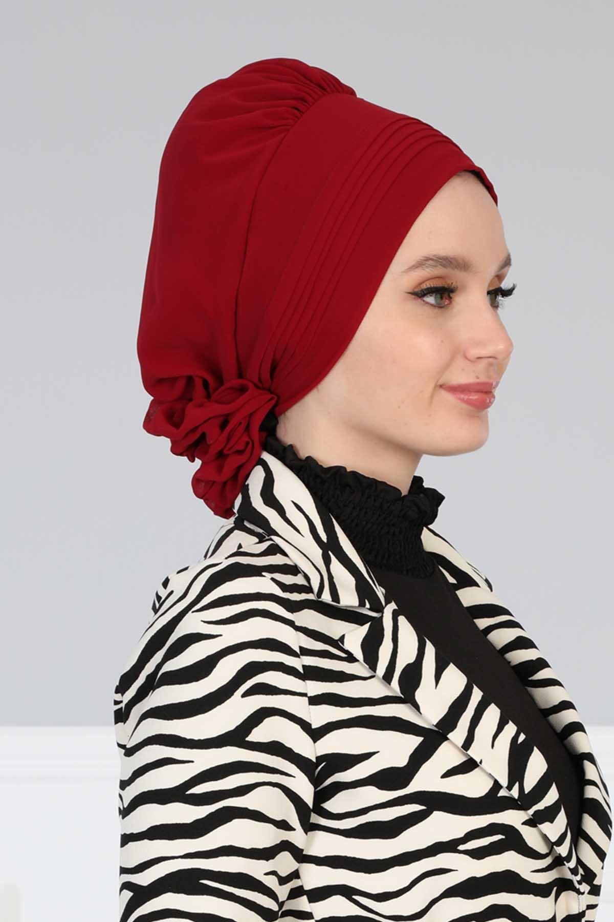 Dikişli Pileli Şifon Hazır Türban,HT-31