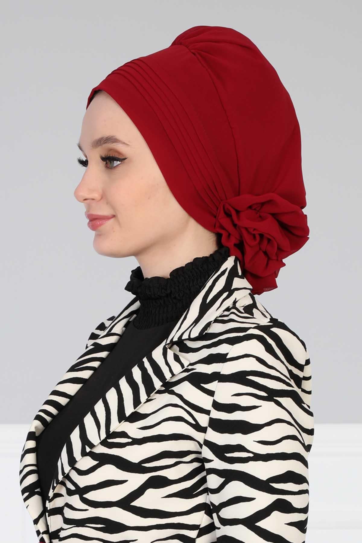 Dikişli Pileli Şifon Hazır Türban,HT-31