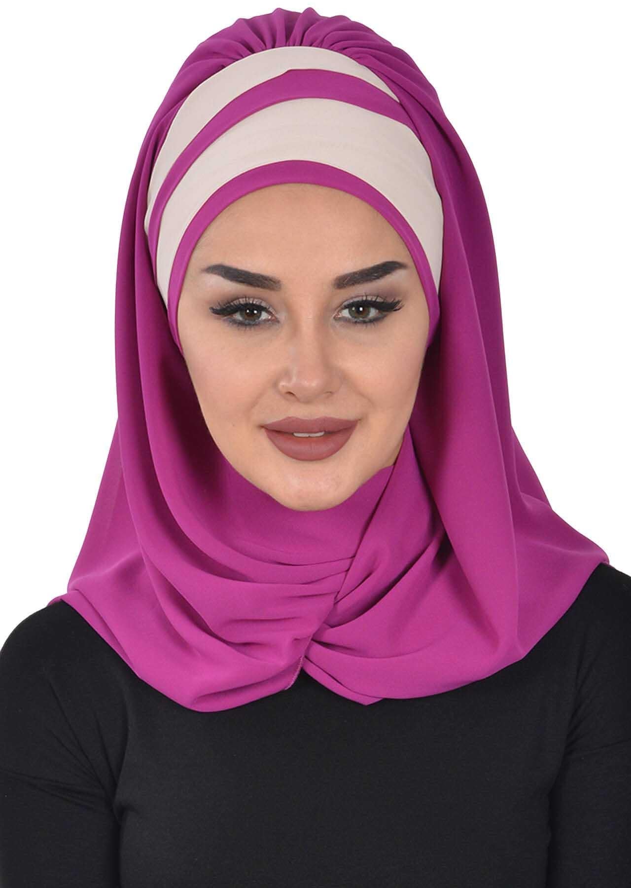 Renkli Şerit Detaylı Pratik Şifon Şal,CPS-83,CPS-83