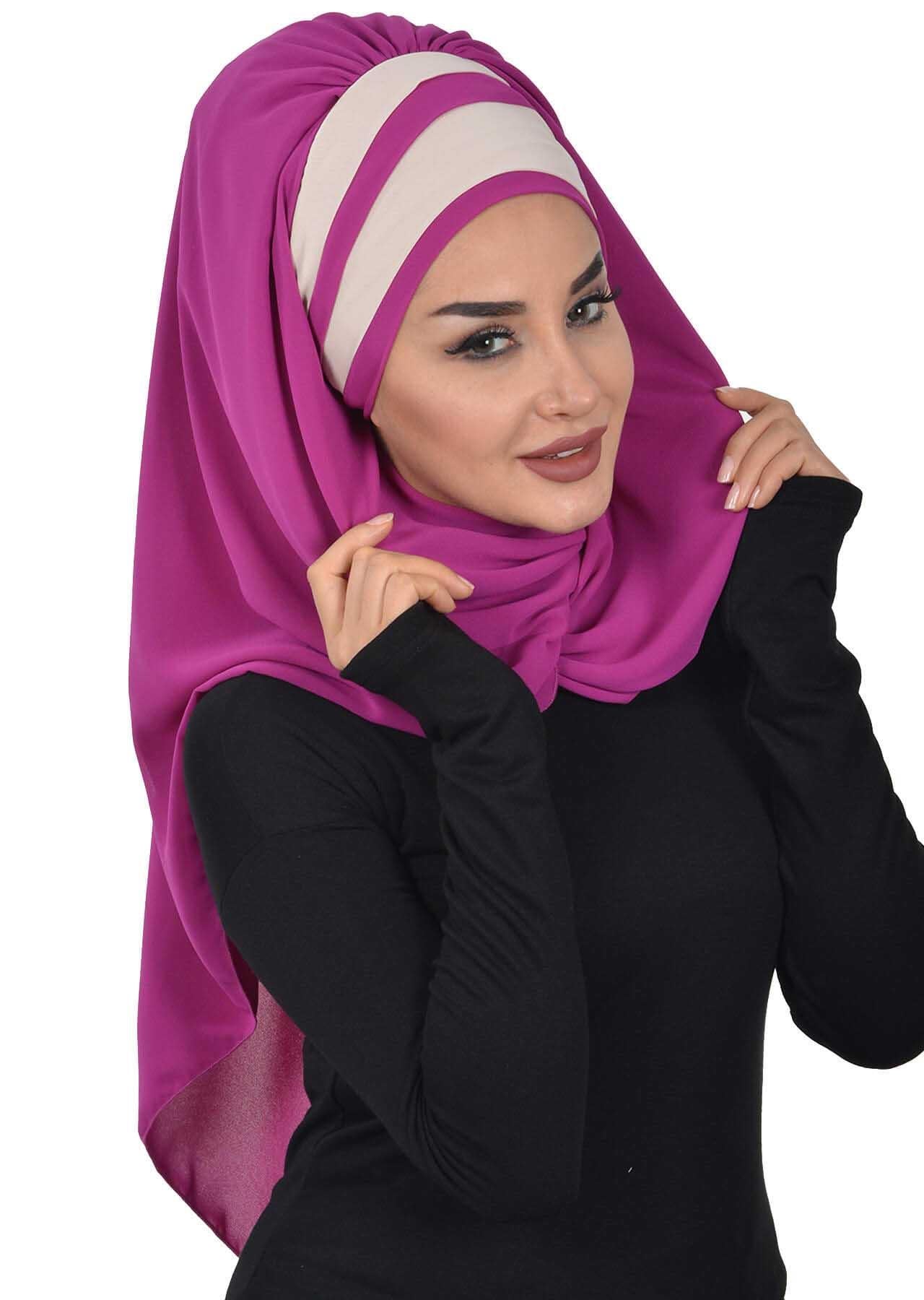 Renkli Şerit Detaylı Pratik Şifon Şal,CPS-83,CPS-83