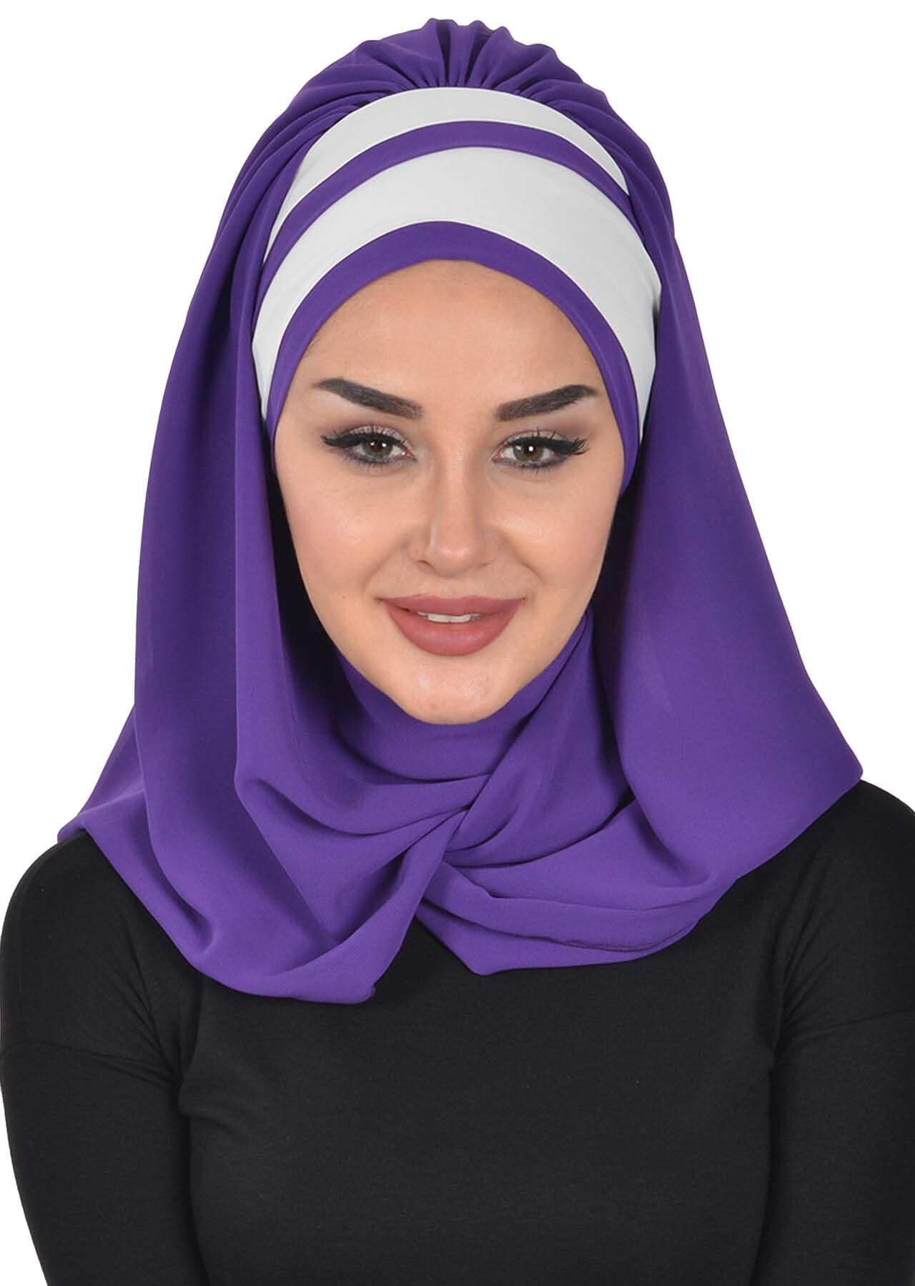 Renkli Şerit Detaylı Pratik Şifon Şal,CPS-83,CPS-83